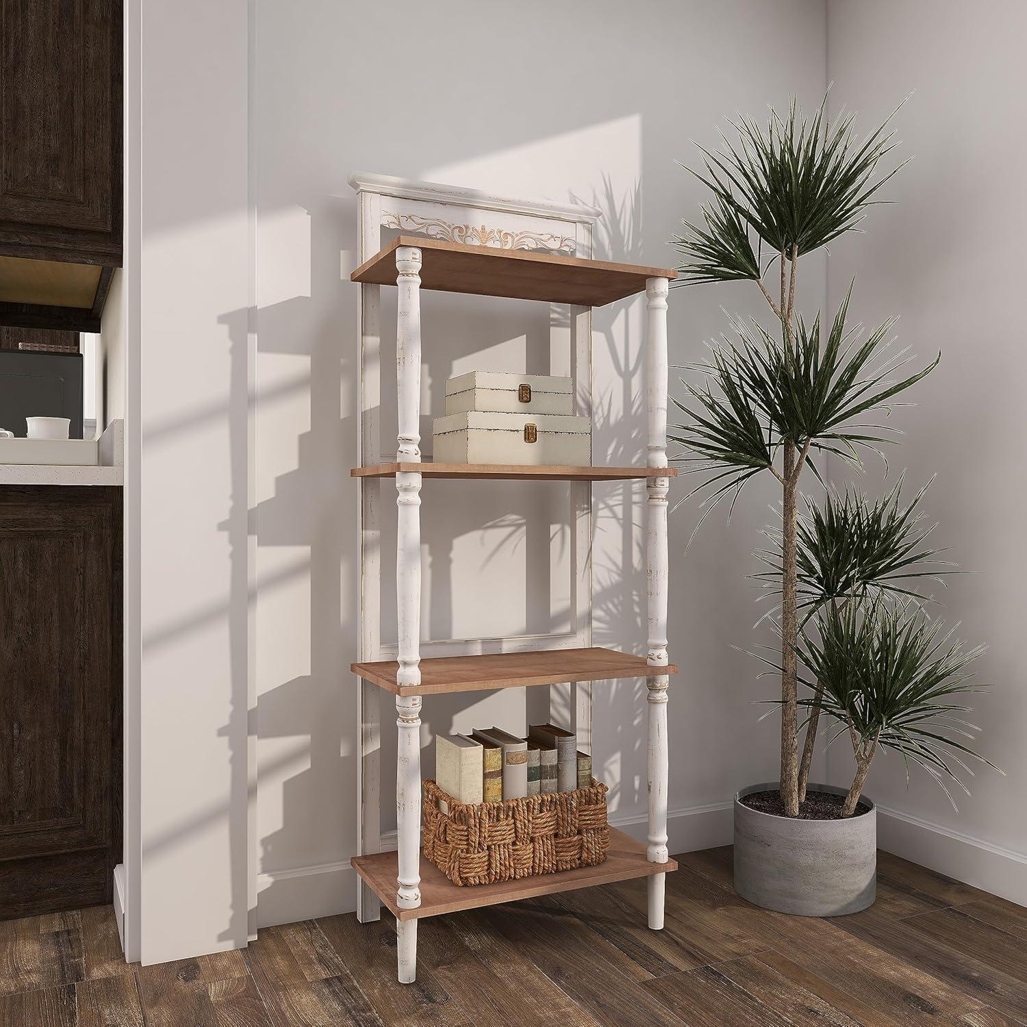 75" x 32" Farmhouse Wood Shelving Unit Off White - Olivia & May: 5-Tier Storage Bookcase