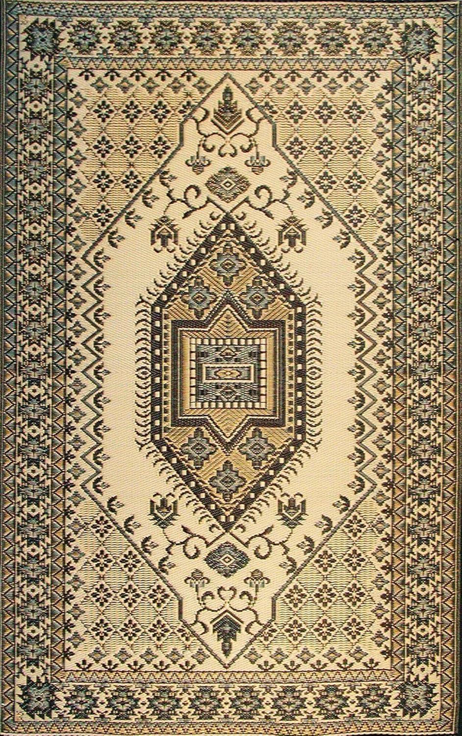 Mad Mats Oriental Hand Hooked Black/Gold Indoor / Outdoor Area Rug