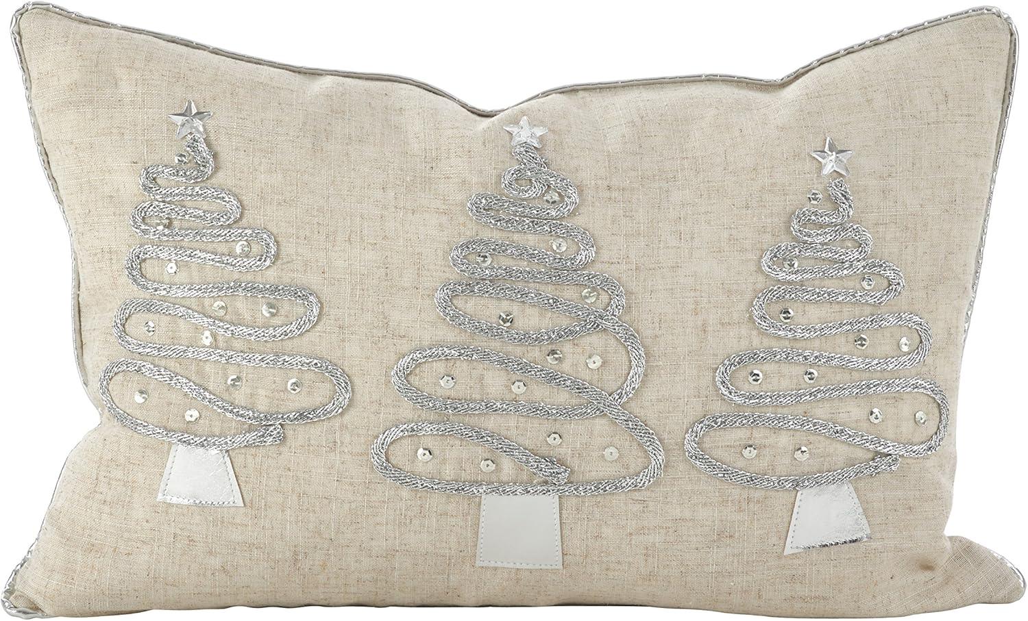 12"x18" Christmas Tree Trio Poly Filled Lumbar Throw Pillow Silver - Saro Lifestyle