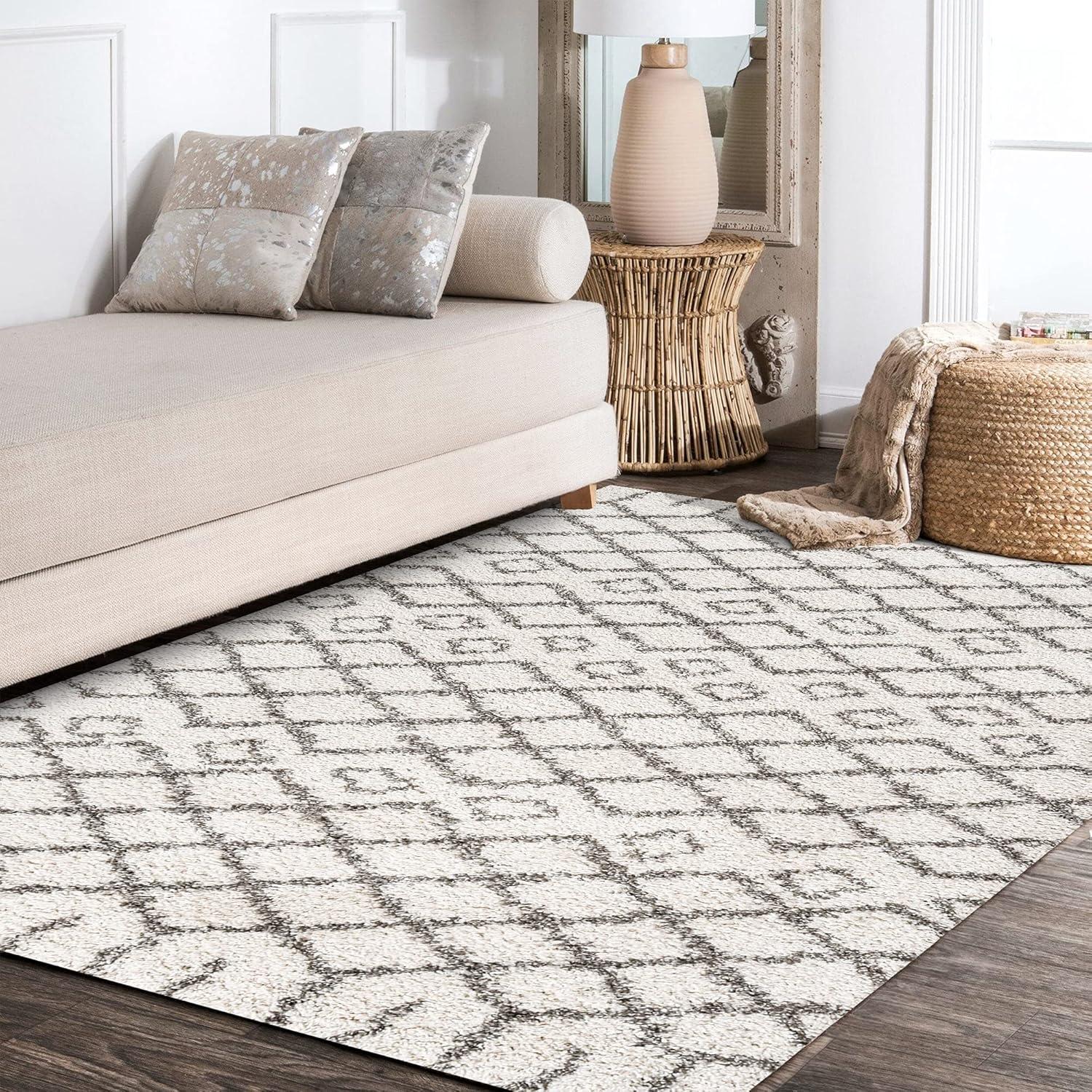 8'x10' Algaida Moroccan Diamond Shag Area Rug, Beige/Dark Gray - JONATHAN Y