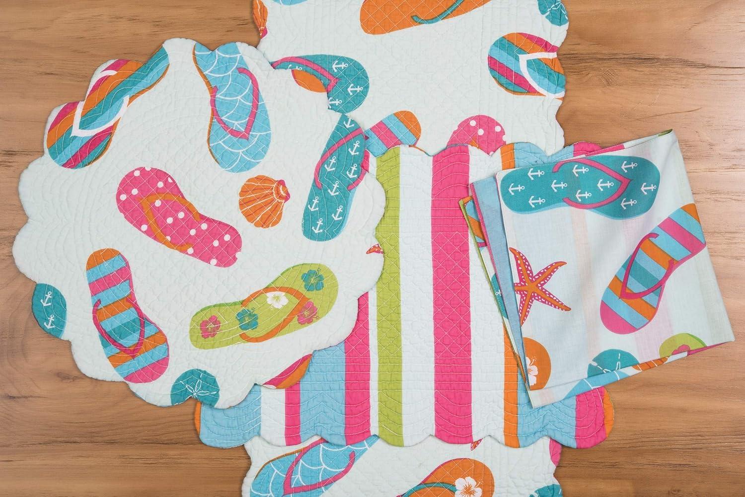 Flip Flop Life Round Single Placemat Reversible Algodón Playa Casa Verano Mesa Mat para Cocina Mesa de Comedor