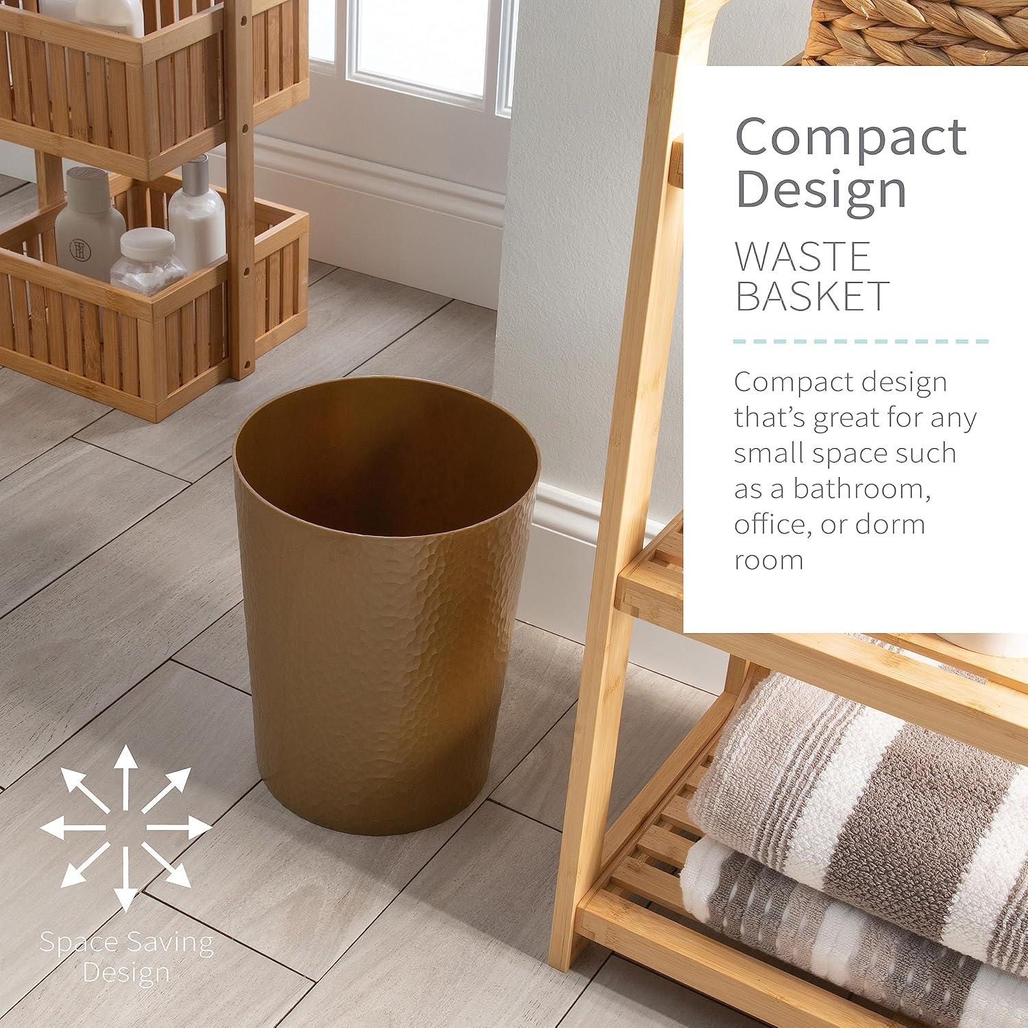 Bath Bliss 2 Pack 10 Liter Hammered Textured Bathroom Trash Can in Gold