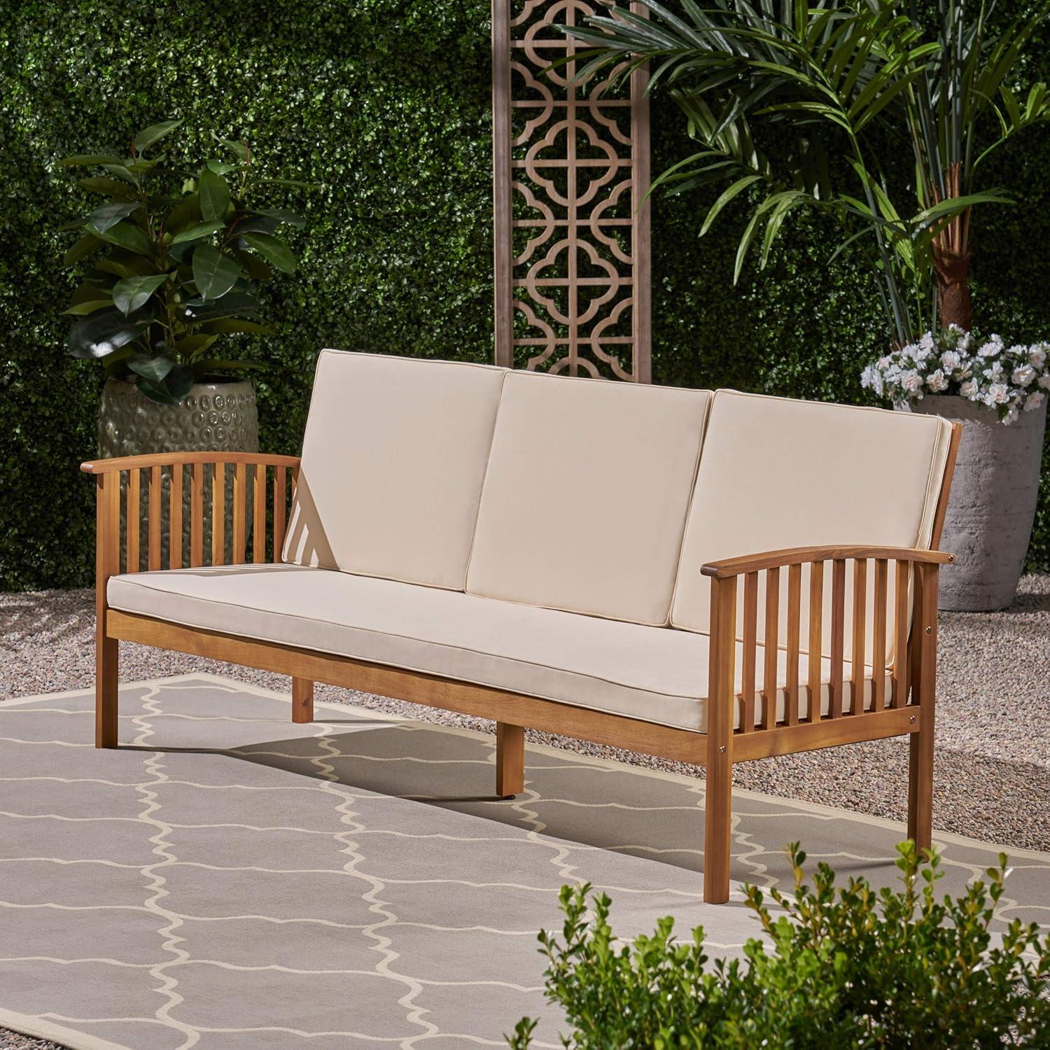 Carolina Acacia Wood Patio Sofa Teak - Christopher Knight Home: Weather-Resistant Outdoor Couch with Cushions