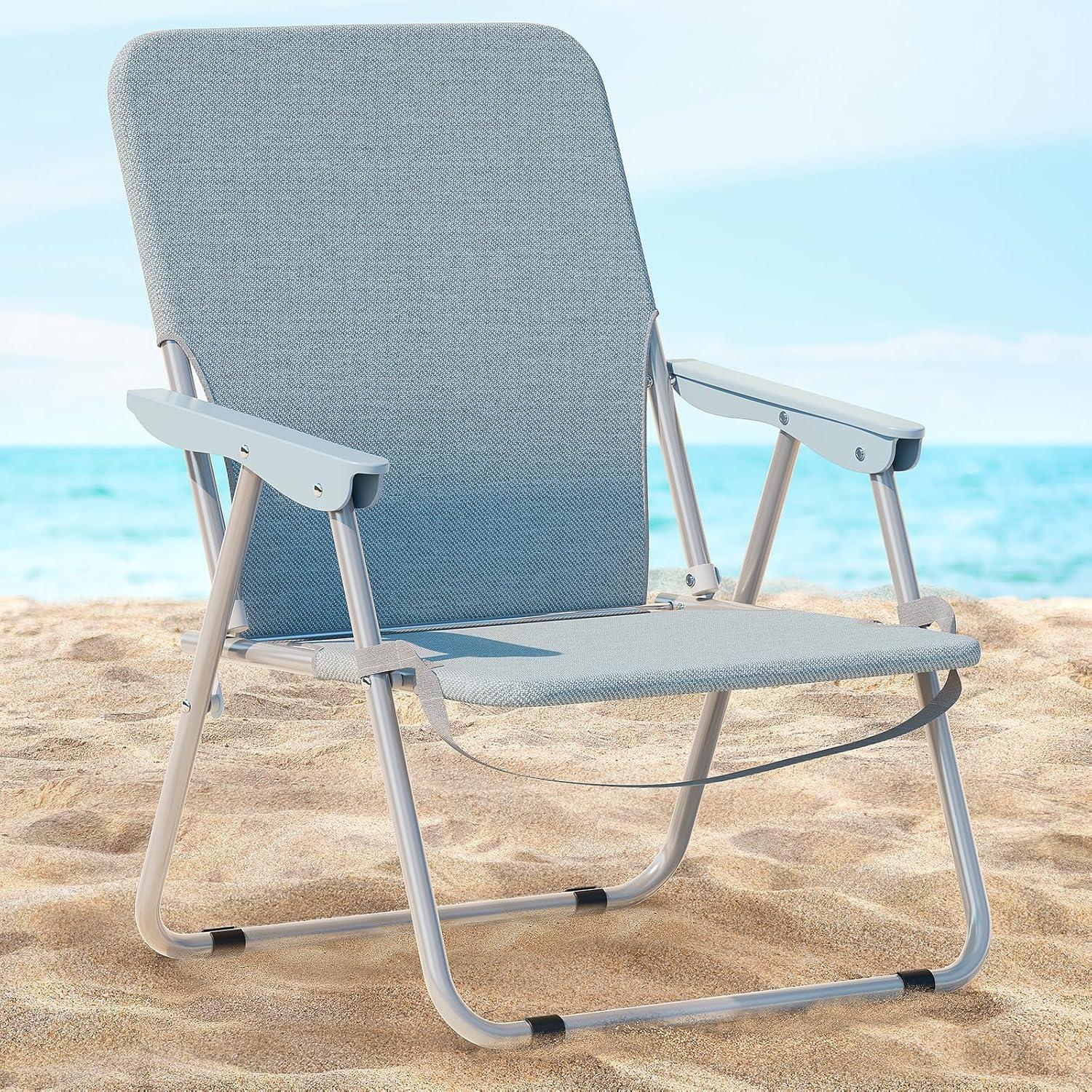 YSSOA Folding Beach Adults, Portable Heavy-Duty Chairs Made of High Strength 600D Oxford Fabric and Steel Frame for Outdoors, Camping, Picnic, BBQ, 1-Pack, Grey