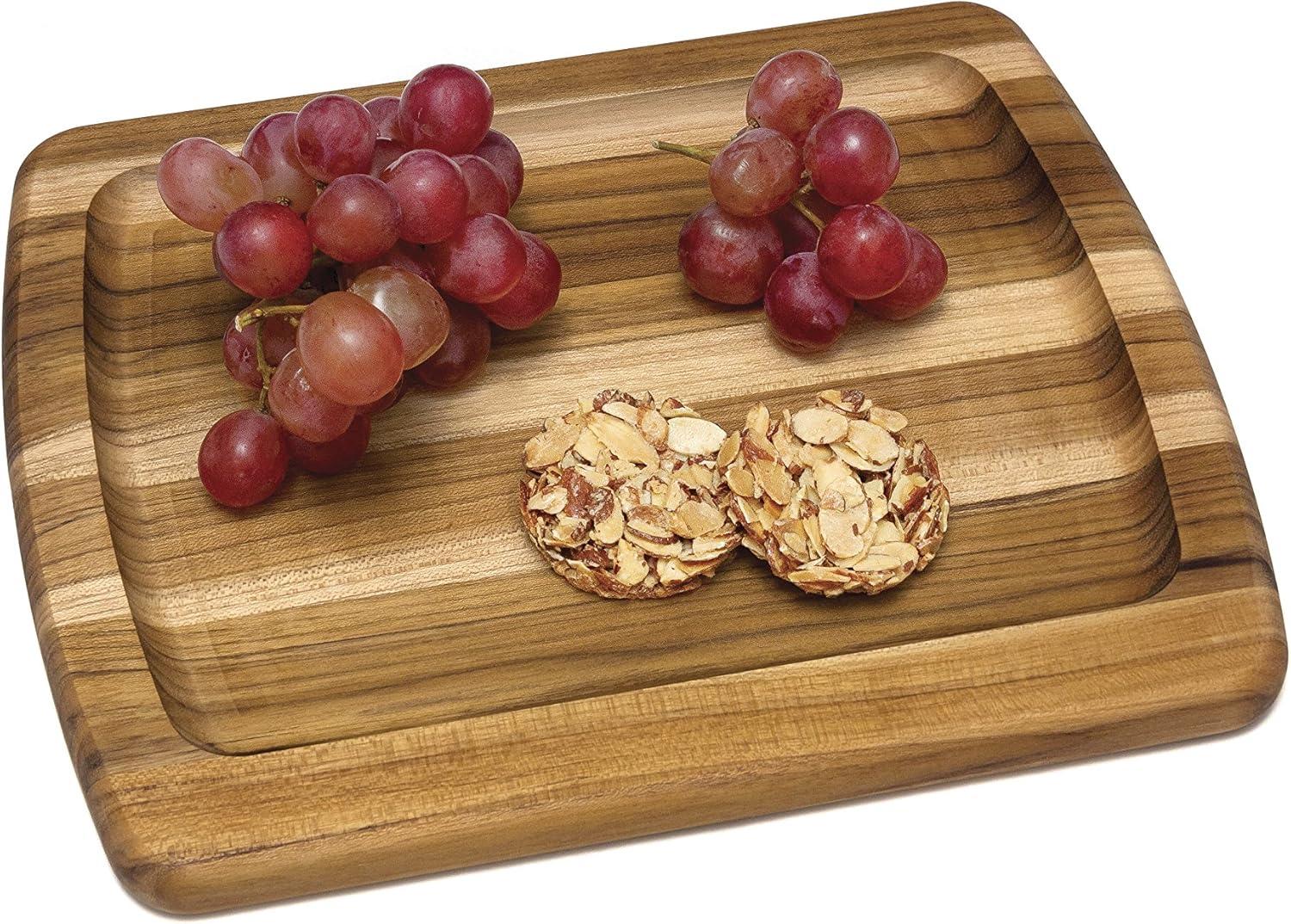 Lipper International Teak Edge Grain Wooden Serving Platter Cutting Board, Brown