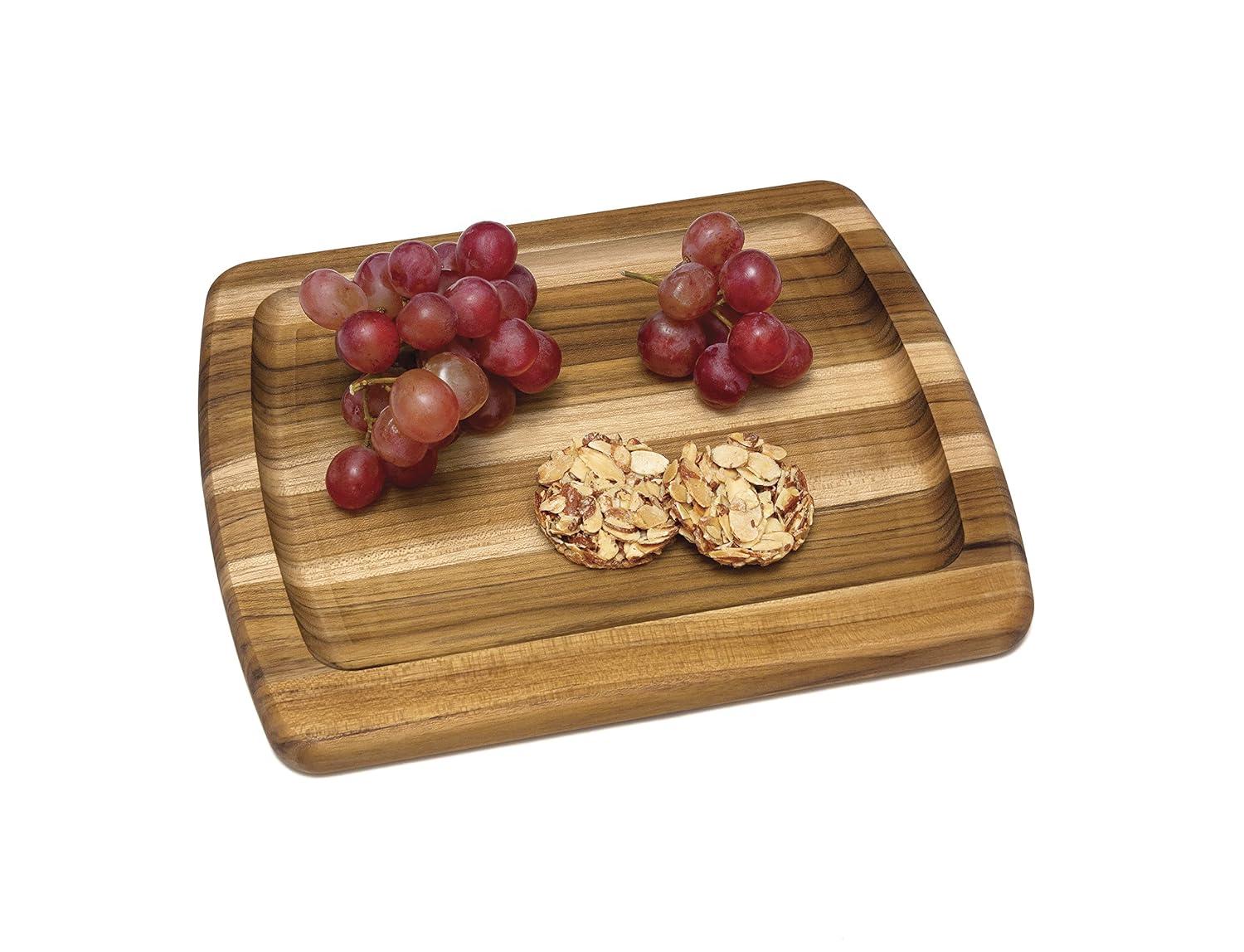 Lipper International Teak Edge Grain Wooden Serving Platter Cutting Board, Brown