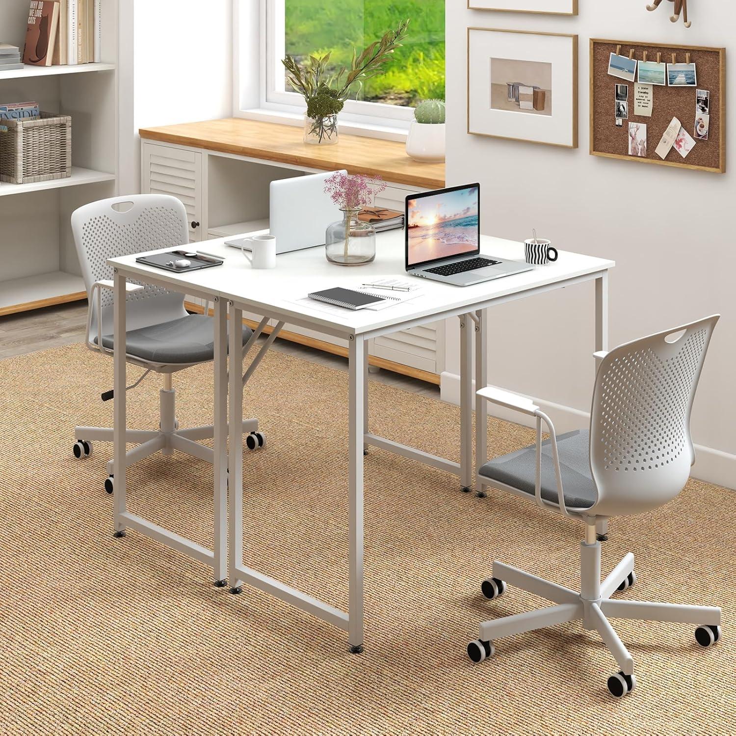 40-Inch White Wood Computer Desk with Metal Frame