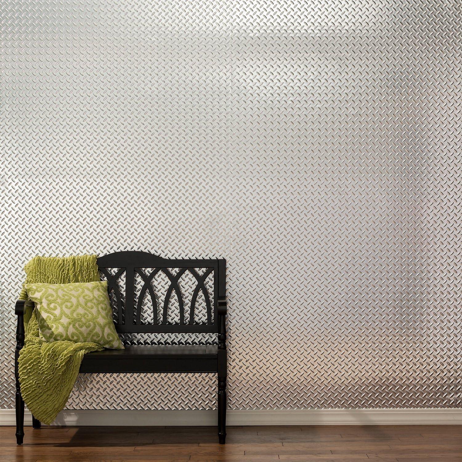 Brushed Aluminum Diamond Plate Decorative Vinyl Wall Panel