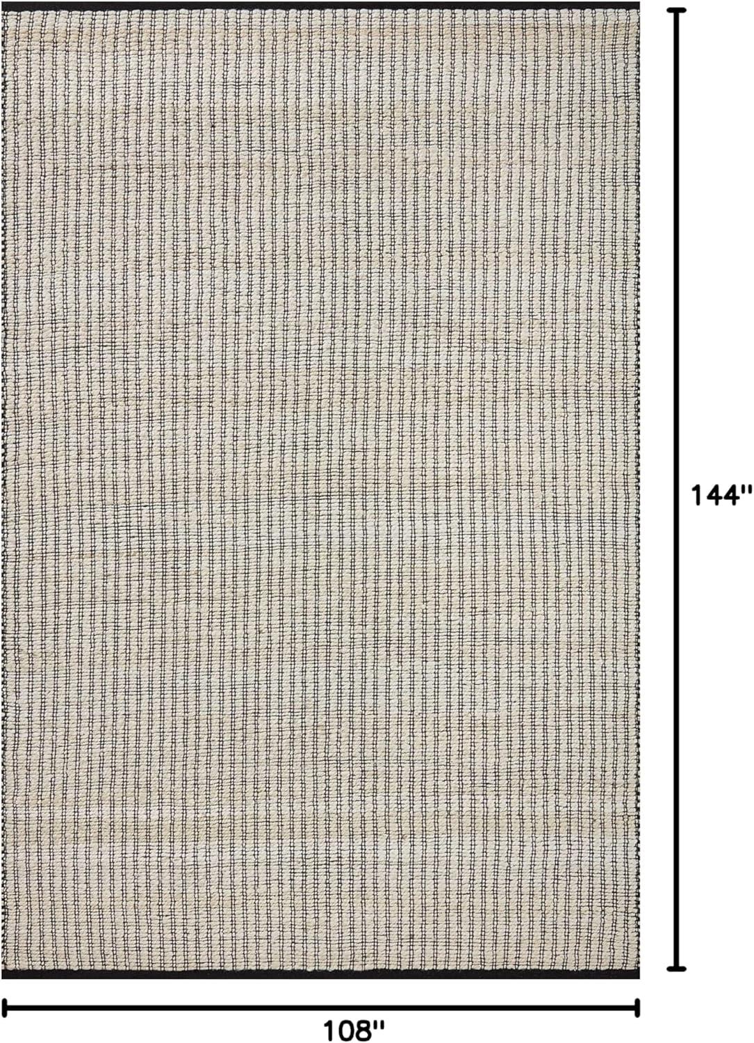 Ivory and Black Striped Cotton 9' x 12' Area Rug