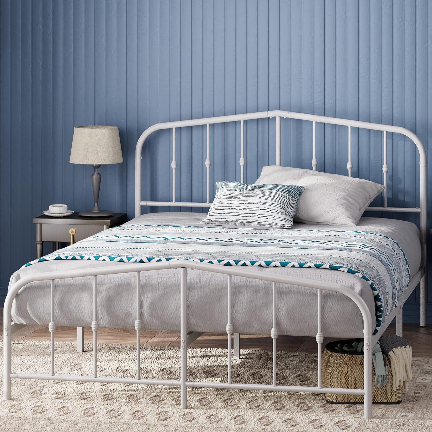 Zinus Queen Heidi Metal Platform Bed Frame White: Contemporary Style, Steel Construction, No Box Spring Needed, Max 700 lbs