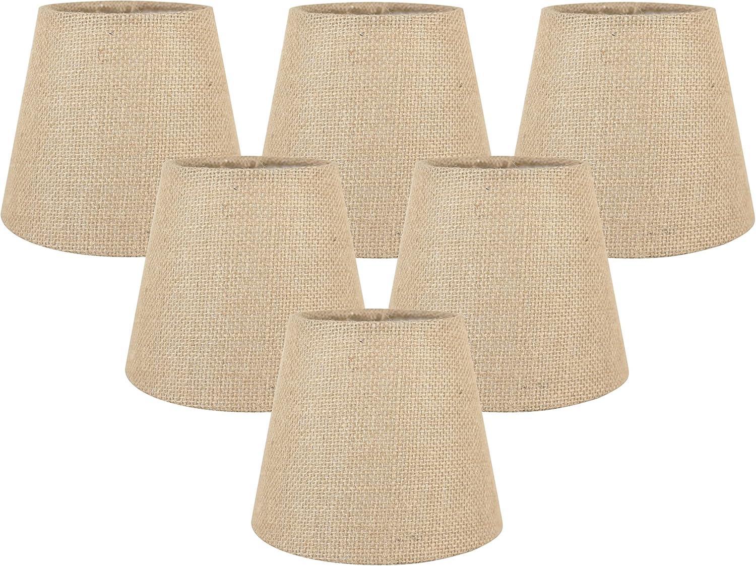 Natural Burlap Clip-On Chandelier Lamp Shades Set of 6