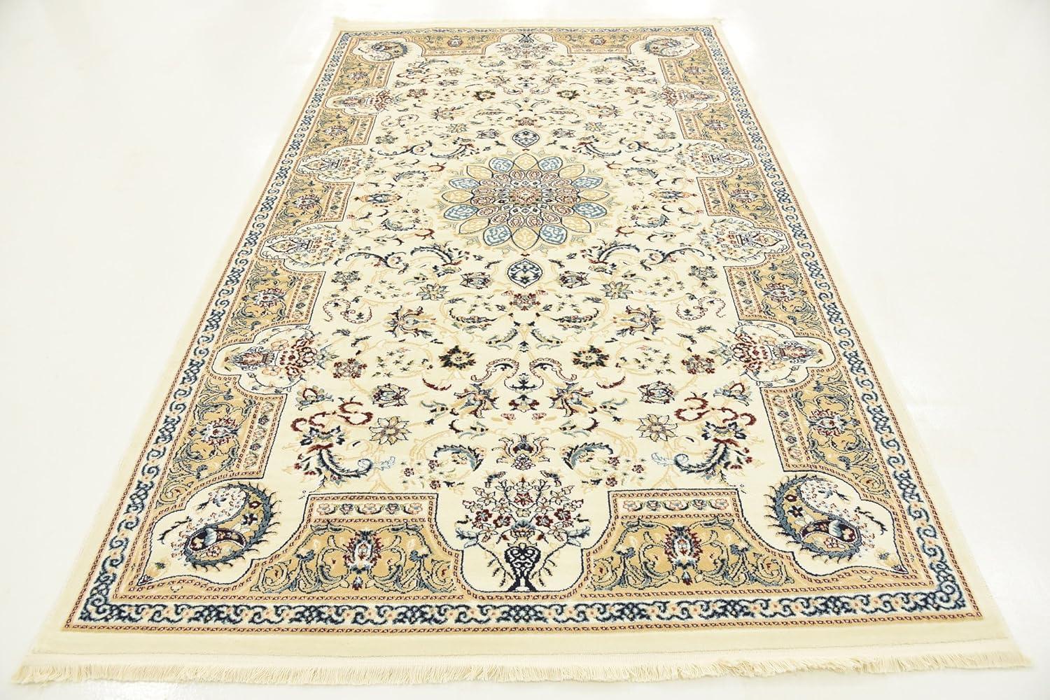 Ivory Floral Rectangular Synthetic Easy Care Rug