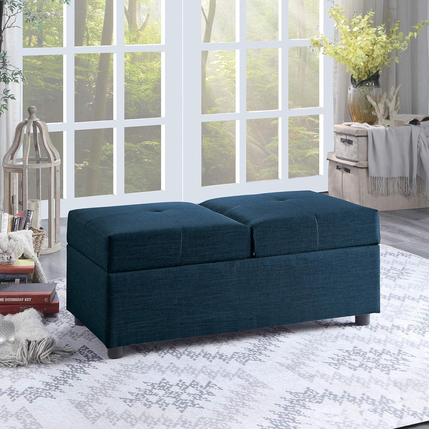 Destry Modern Blue Tufted Convertible Storage Ottoman Chair