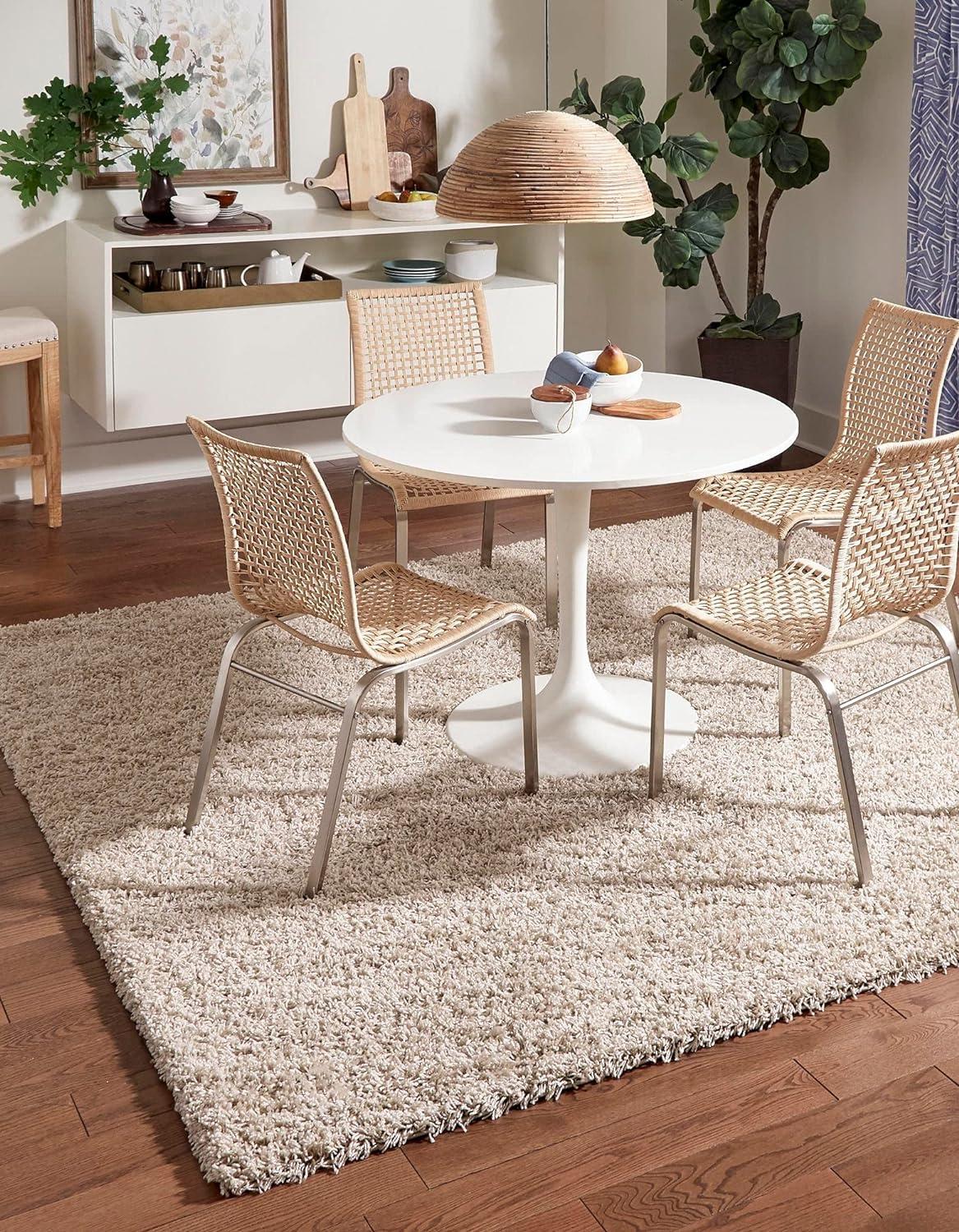 Taupe Square Soft Shag Synthetic Area Rug for Easy Care