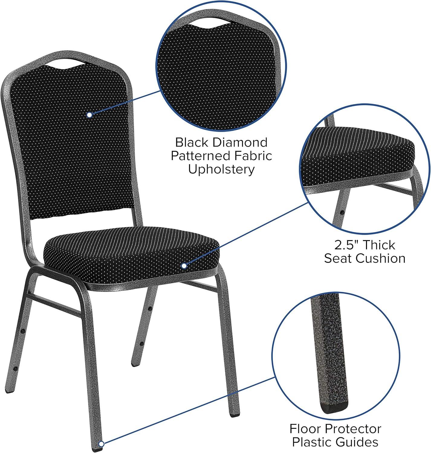 Black Diamond Fabric and Silver Vein Steel Stacking Banquet Chair