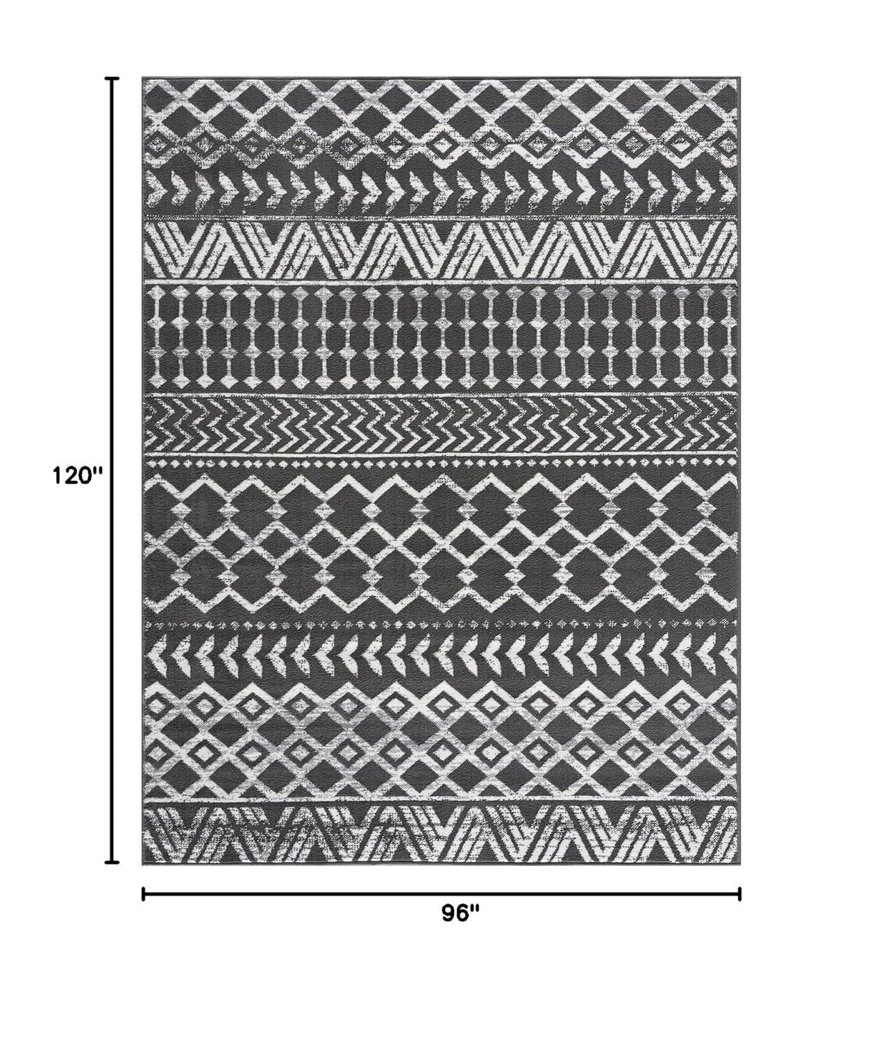 CAMILSON Boho Moroccan Dark Gray Rug Geometric Diamond 8x10 Area Rugs for Living Room Bedroom Kitchen Modern Bohemian Soft Stain Resistant Non-Shedding Indoor Carpet (8 x 10 Dark Grey and Cream)