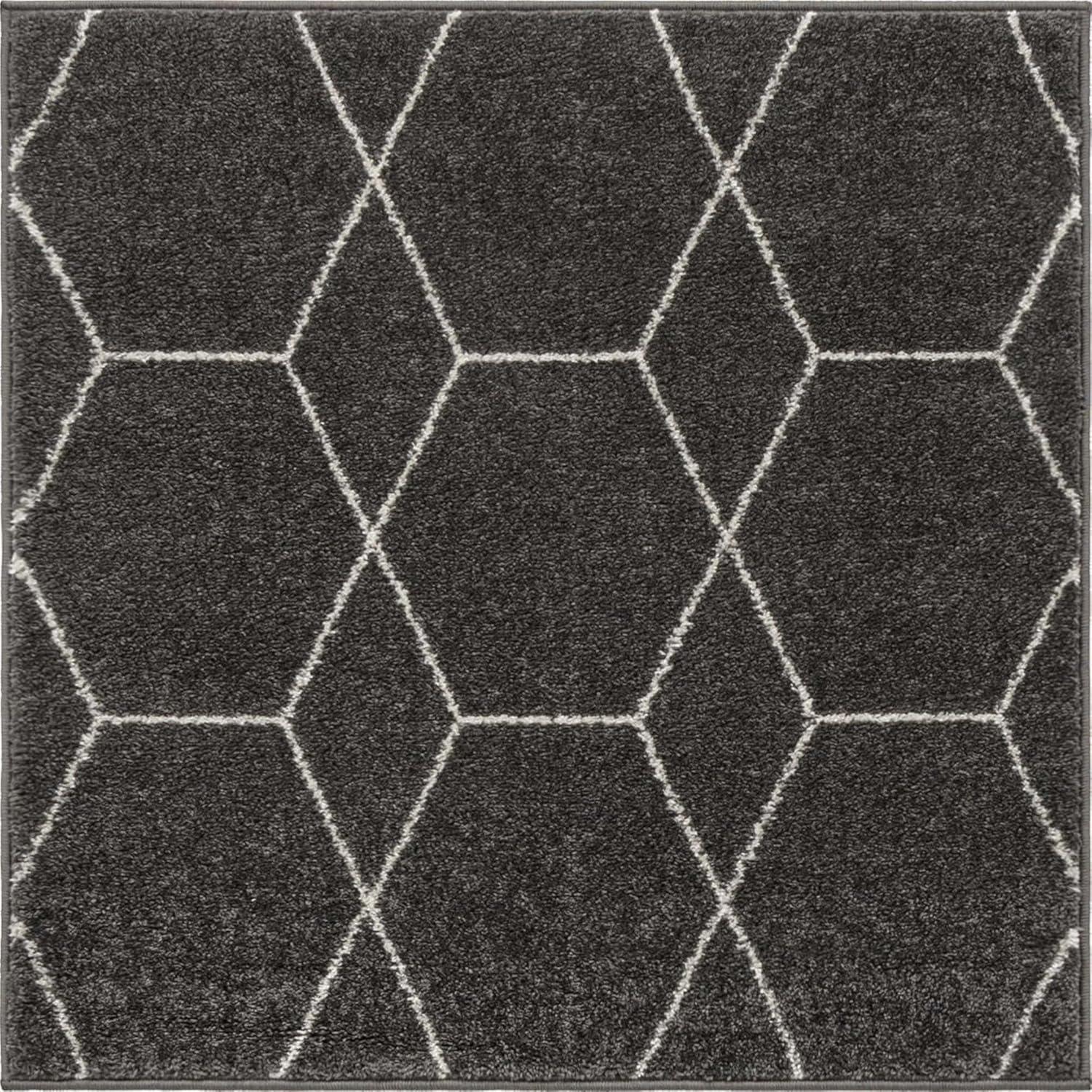 Unique Loom 3' 0 x 3' 0 Trellis Frieze Geometric Dark Gray Area Rug