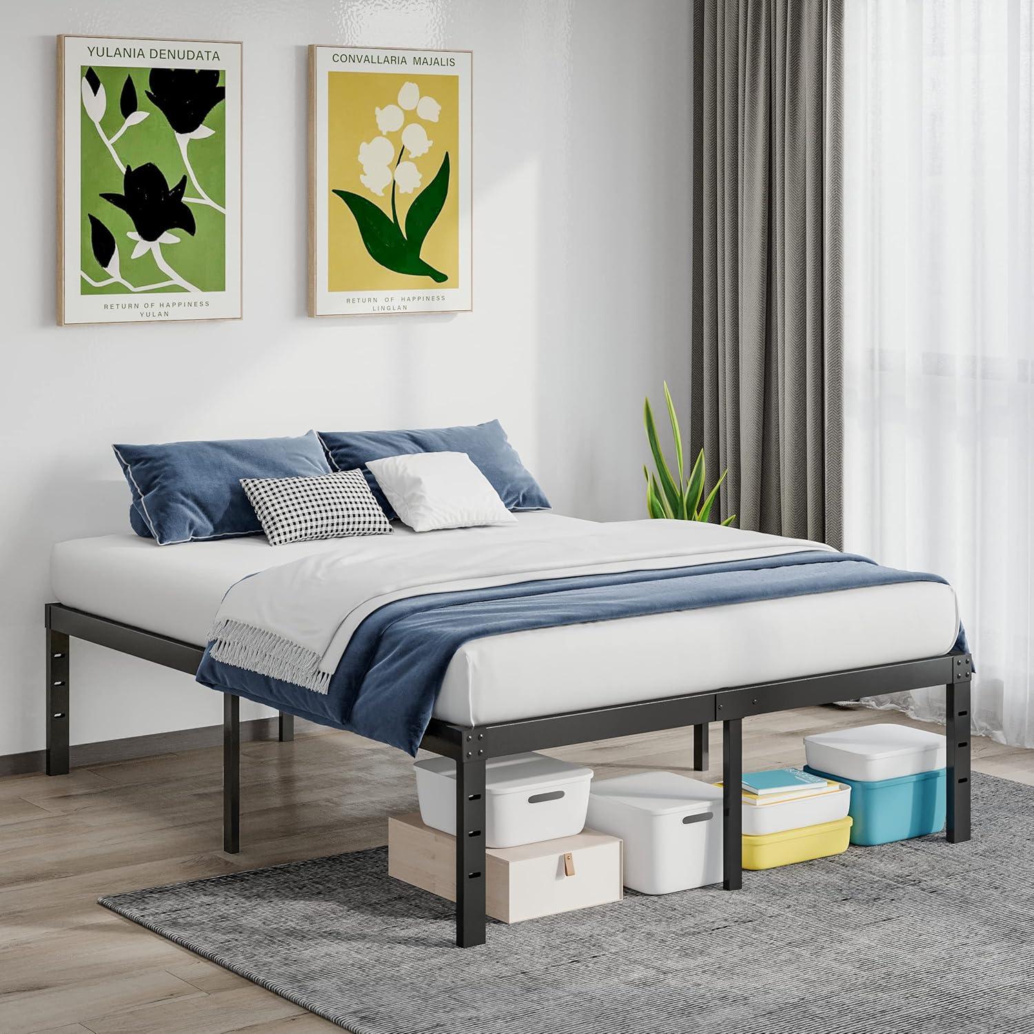 Twin Metal Bed Frame - 16 Inch Tall, No Box Spring Needed, Heavy Duty Platform With Storage Space, Sturdy Non-Slip Noiseless