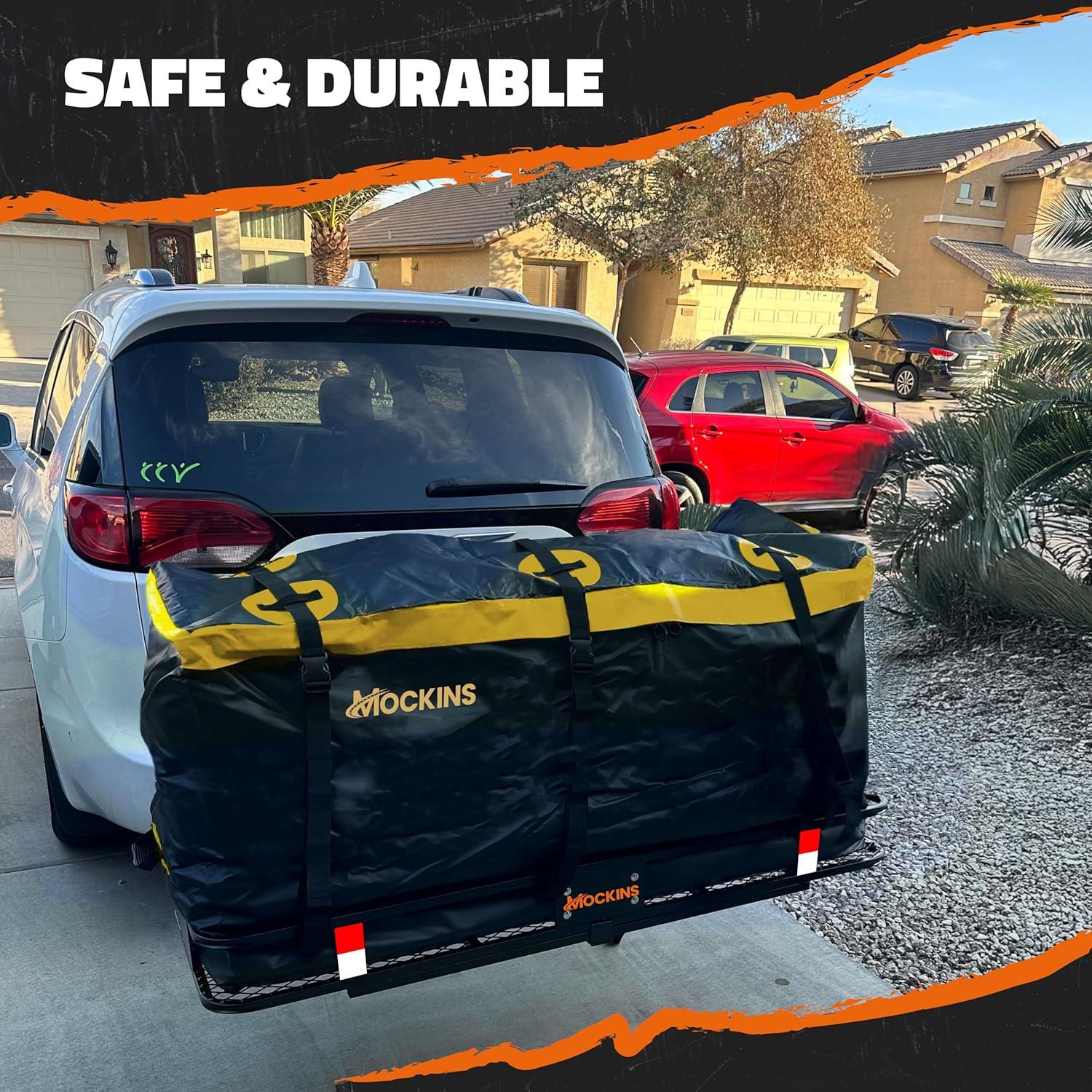 Mockins 20 Cu Ft. Yellow Weatherproof Cargo Carrier Bag (60"x20"x28.5") with Waterproof Zipper and Cargo Bag Accessories