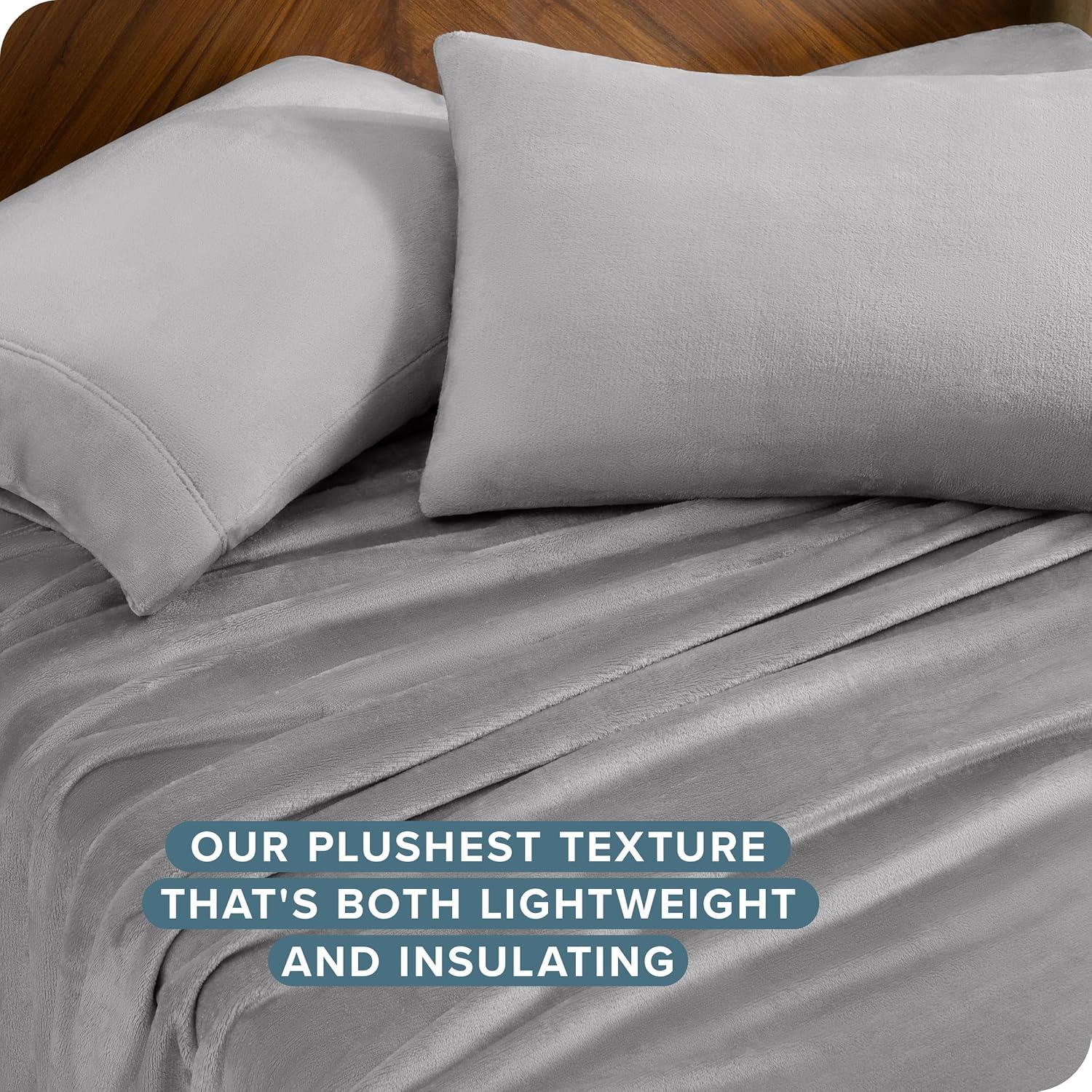 Velvety Soft Microplush Fleece Light Grey Twin XL Sheet Set by Bare Home