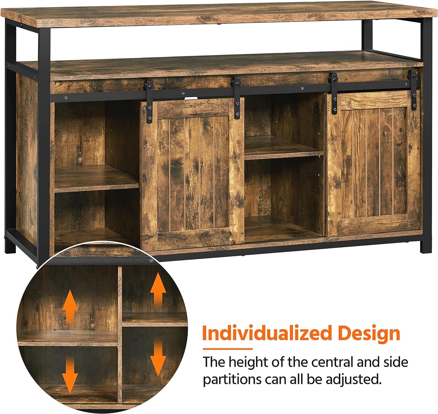 Alden Design Industrial Wooden Television Stand with Sliding Barn Doors for TVs up to 65in, Rustic Brown