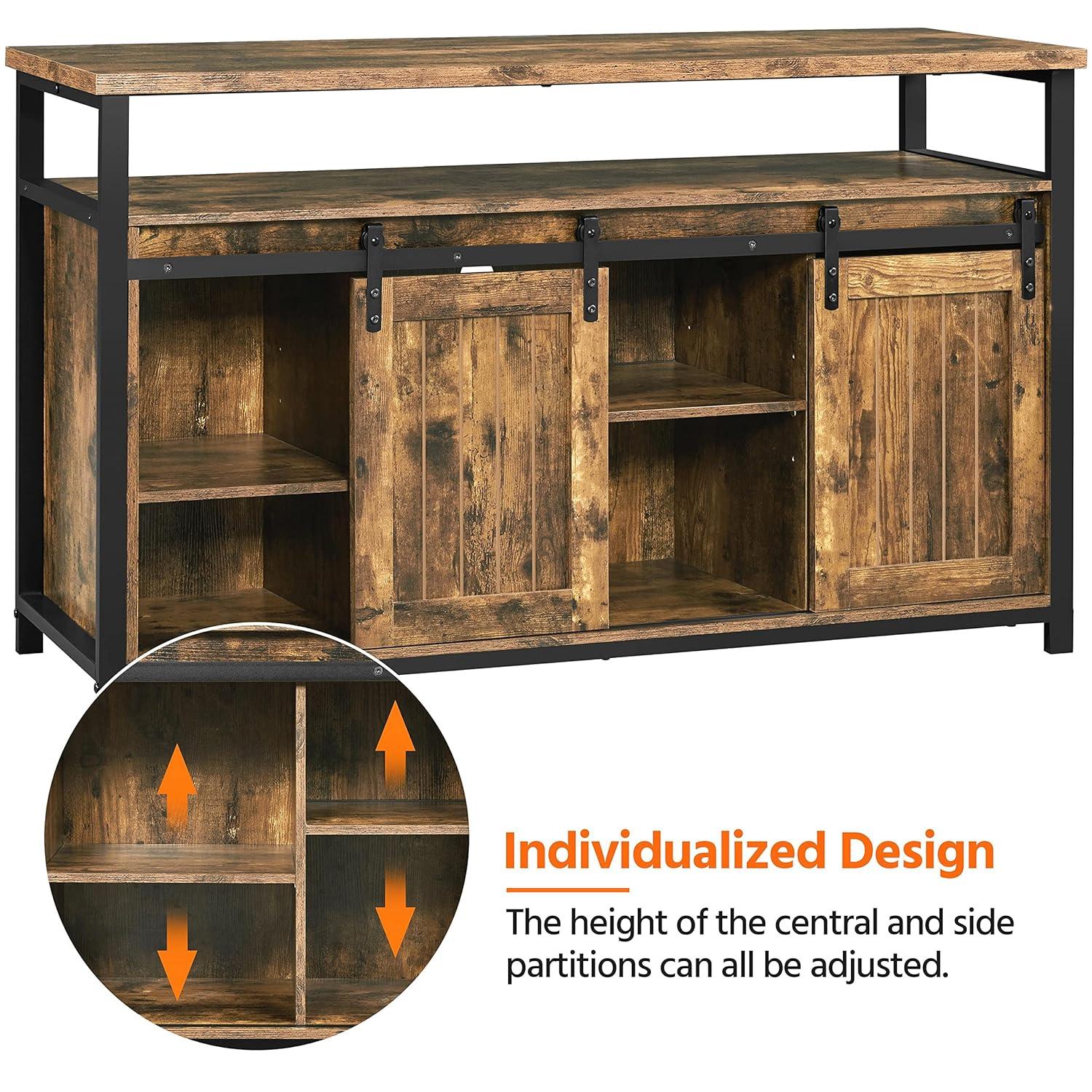 Alden Design Industrial Wooden Television Stand with Sliding Barn Doors for TVs up to 65in, Rustic Brown