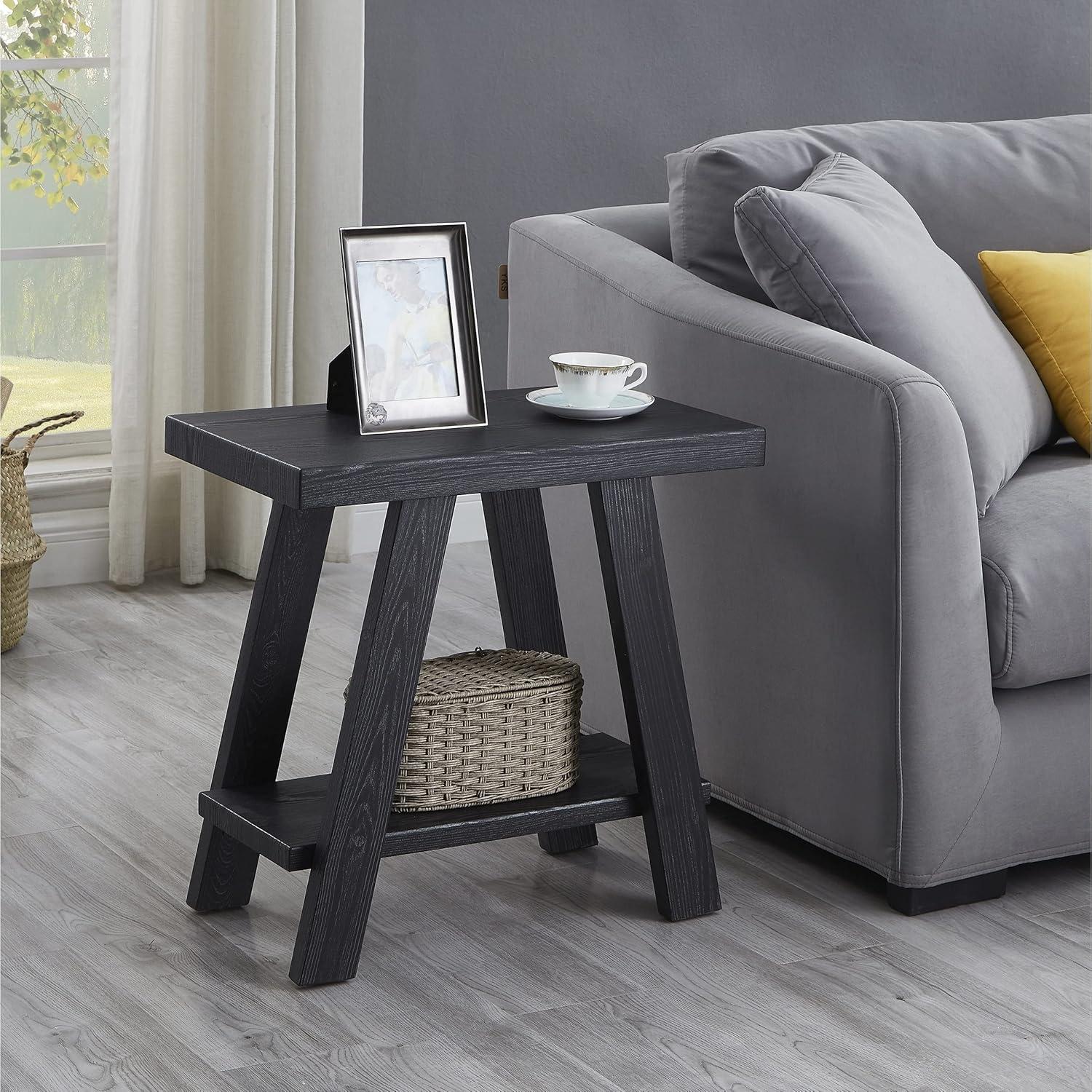Roundhill Furniture Athens Contemporary Two-Tone Wood Shelf Side Table in Weathered Walnut and Gray