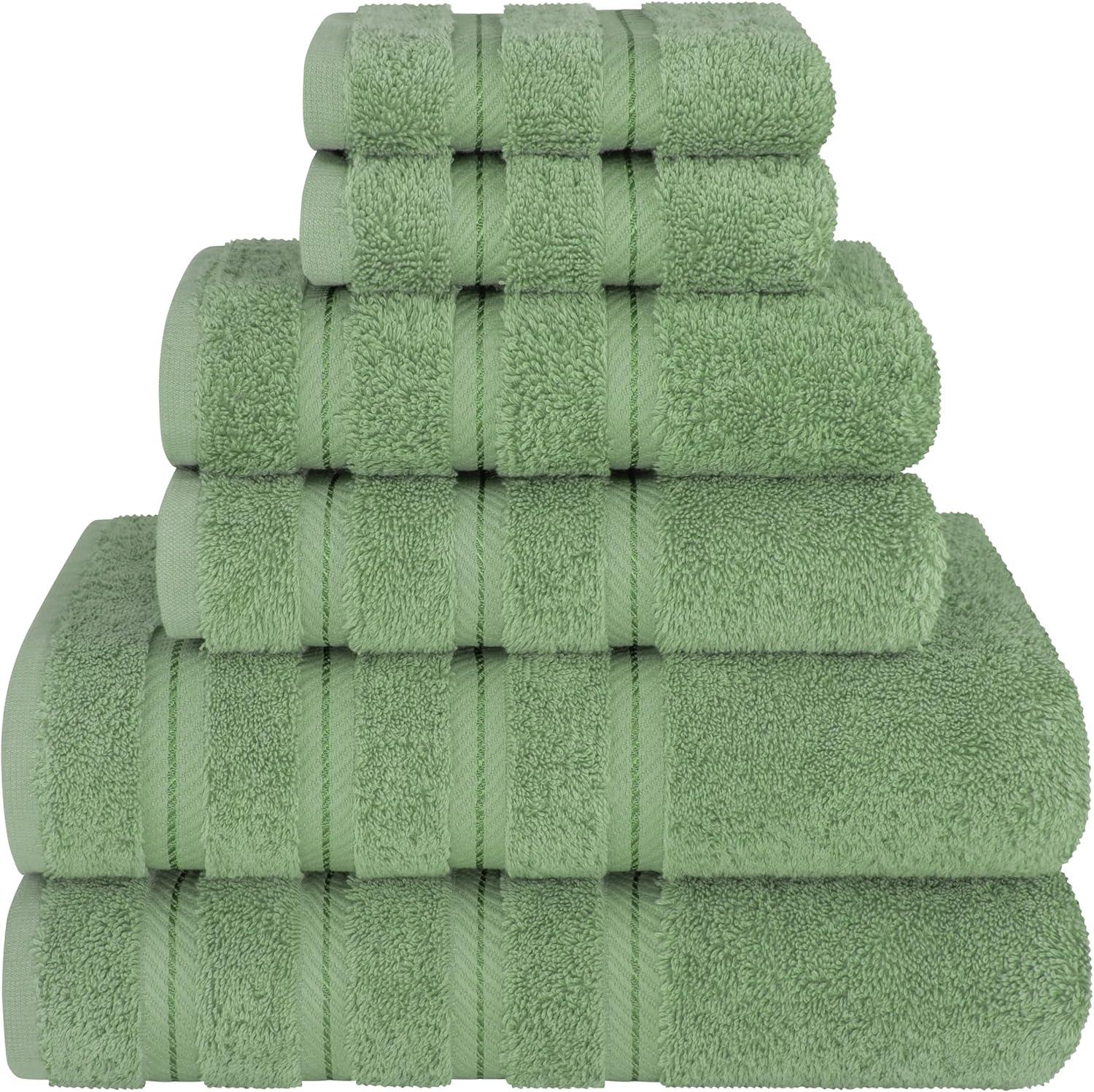American Soft Linen 6 Piece Towel Set, 100% Cotton Bath Towels for Bathroom, Sage Green