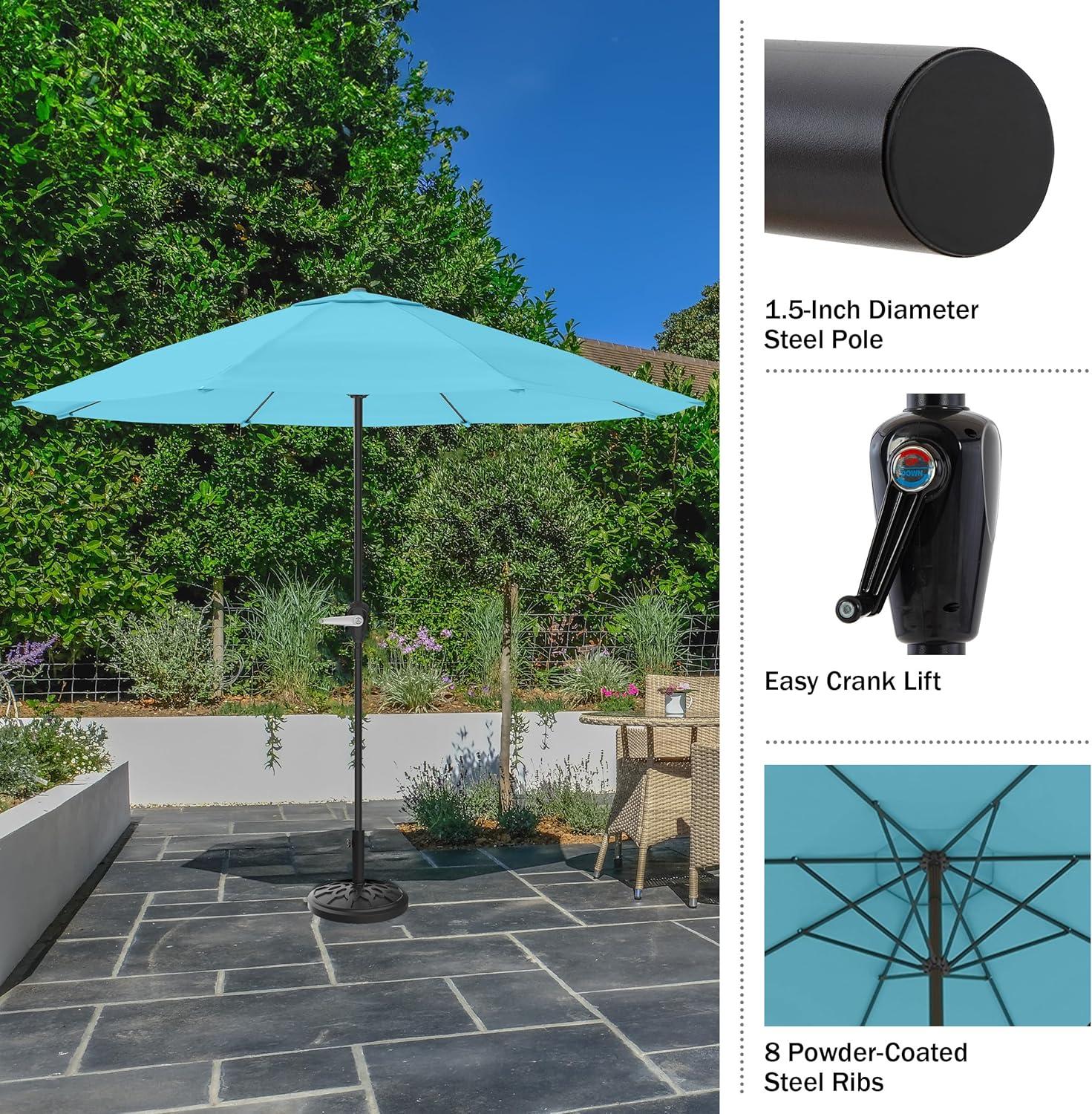 Pure Garden 9FT Outdoor Vented Patio Umbrella with Easy Crank (Blue)