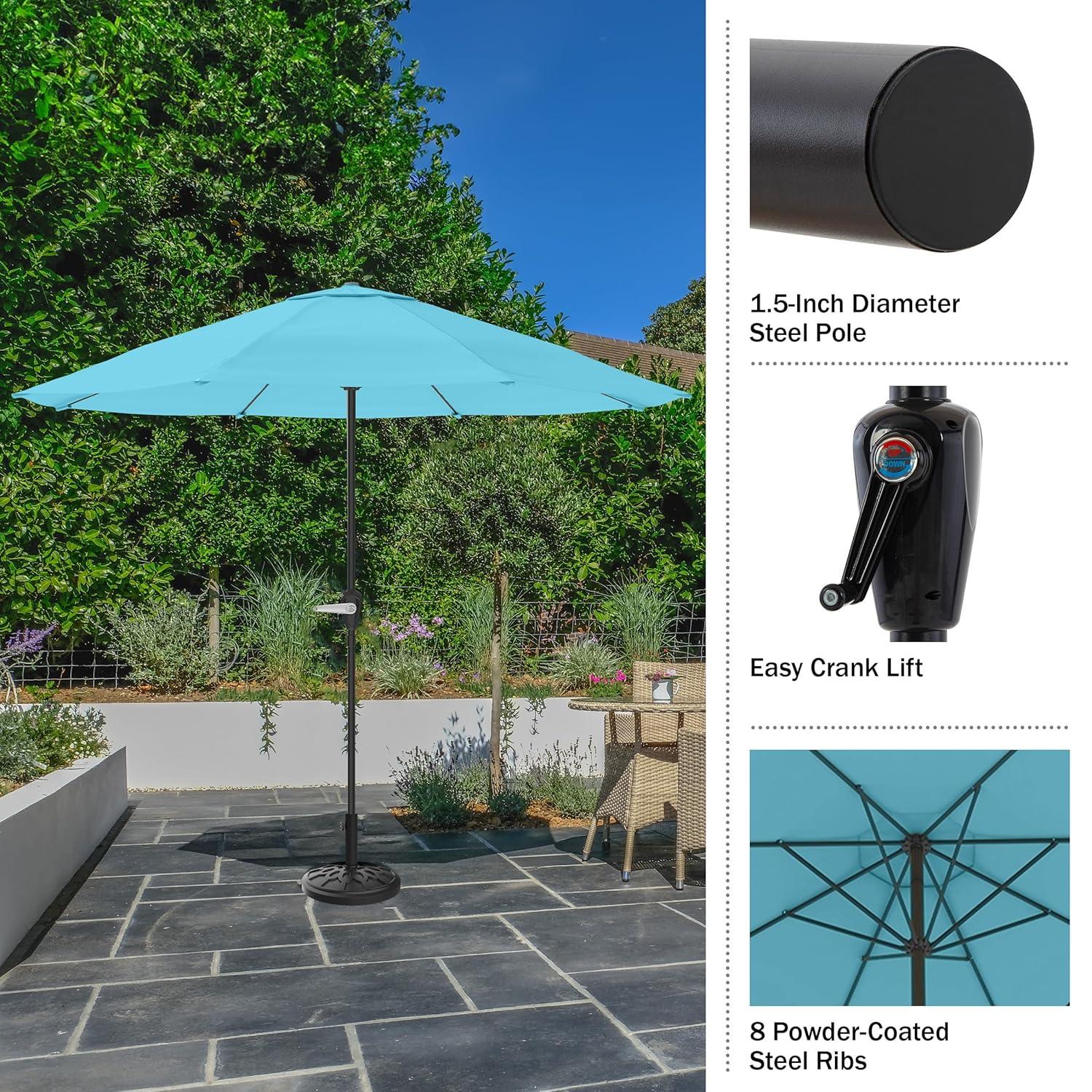 Pure Garden 9FT Outdoor Vented Patio Umbrella with Easy Crank (Blue)