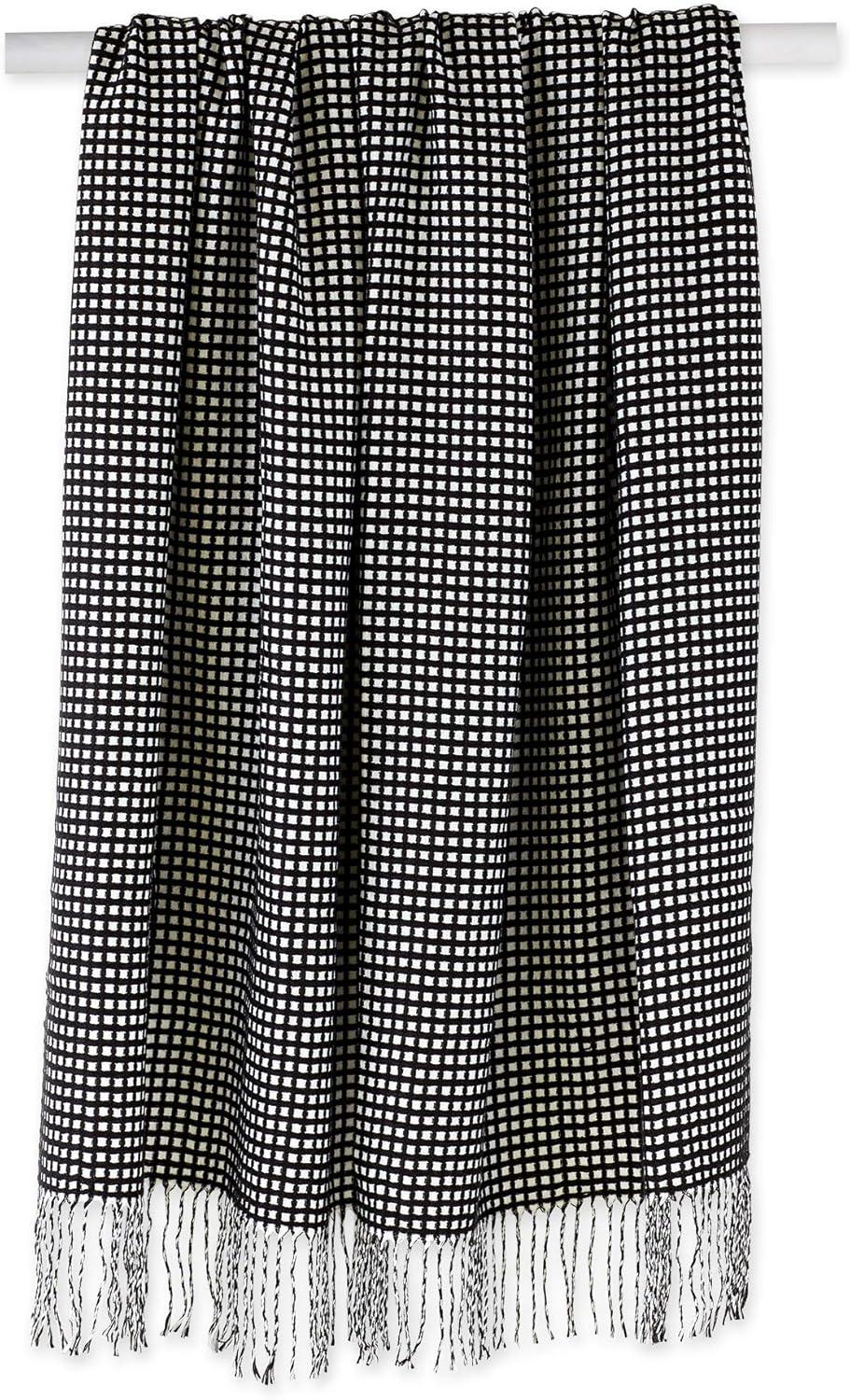 50"x60" Waffle Knit Throw Blanket Black/White - Design Imports: Midweight, Hypoallergenic, Machine Washable