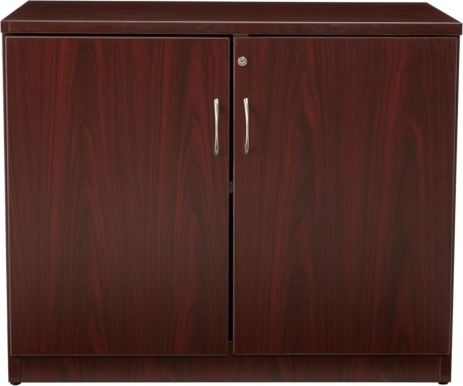 Lorell Essentials 2 Door Laminate Storage Cabinet in Mahogany
