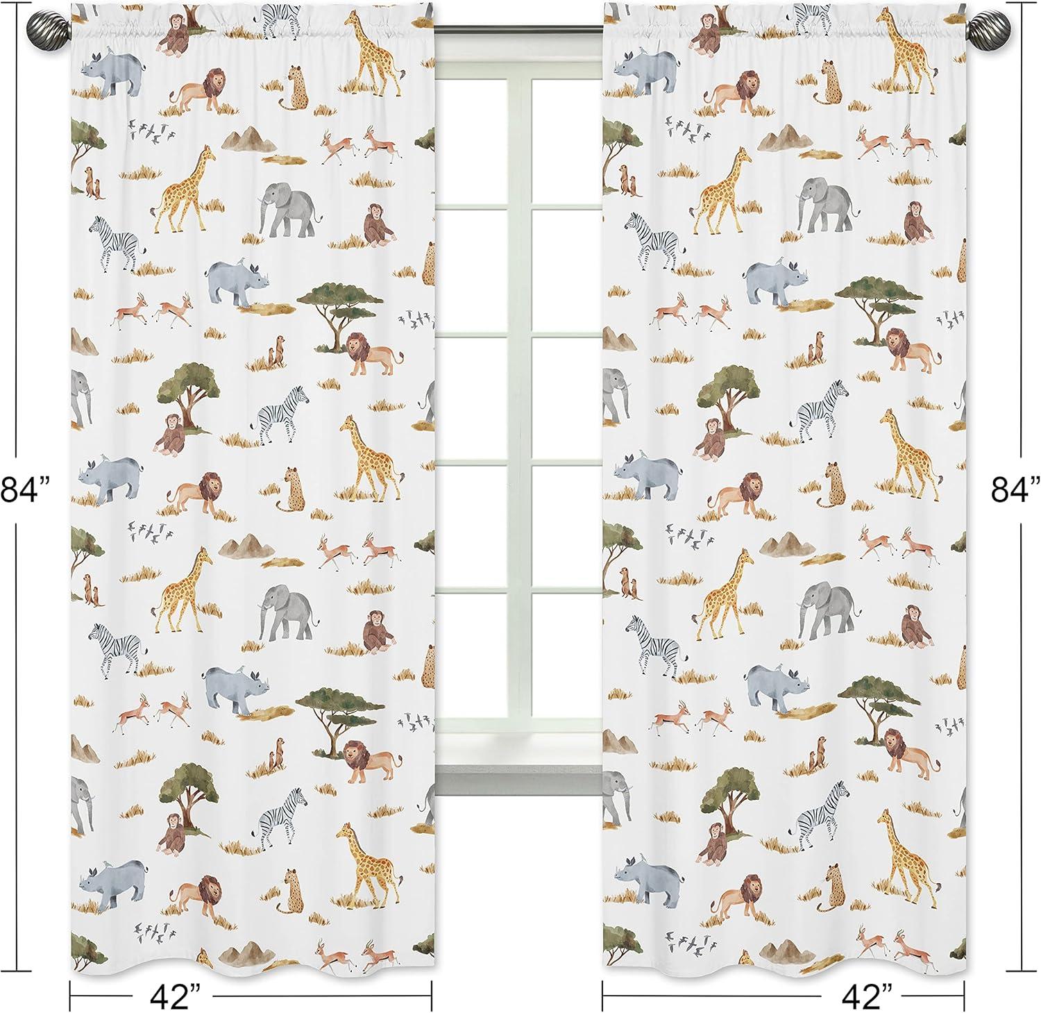 Jungle Animals Microfiber Semi-Sheer Rod Pocket Curtain Panels (Set of 2)