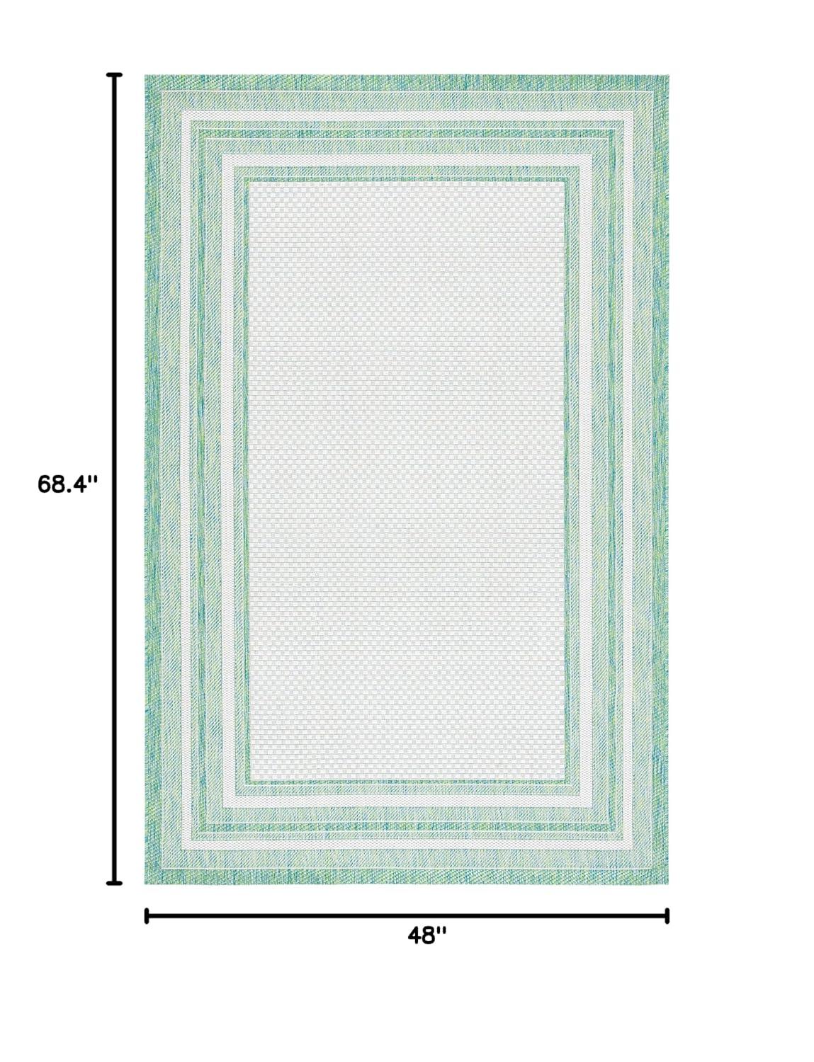 SAFAVIEH Courtyard Ercan Bordered Indoor/Outdoor Area Rug, Ivory/Green, 4' x 5'7"