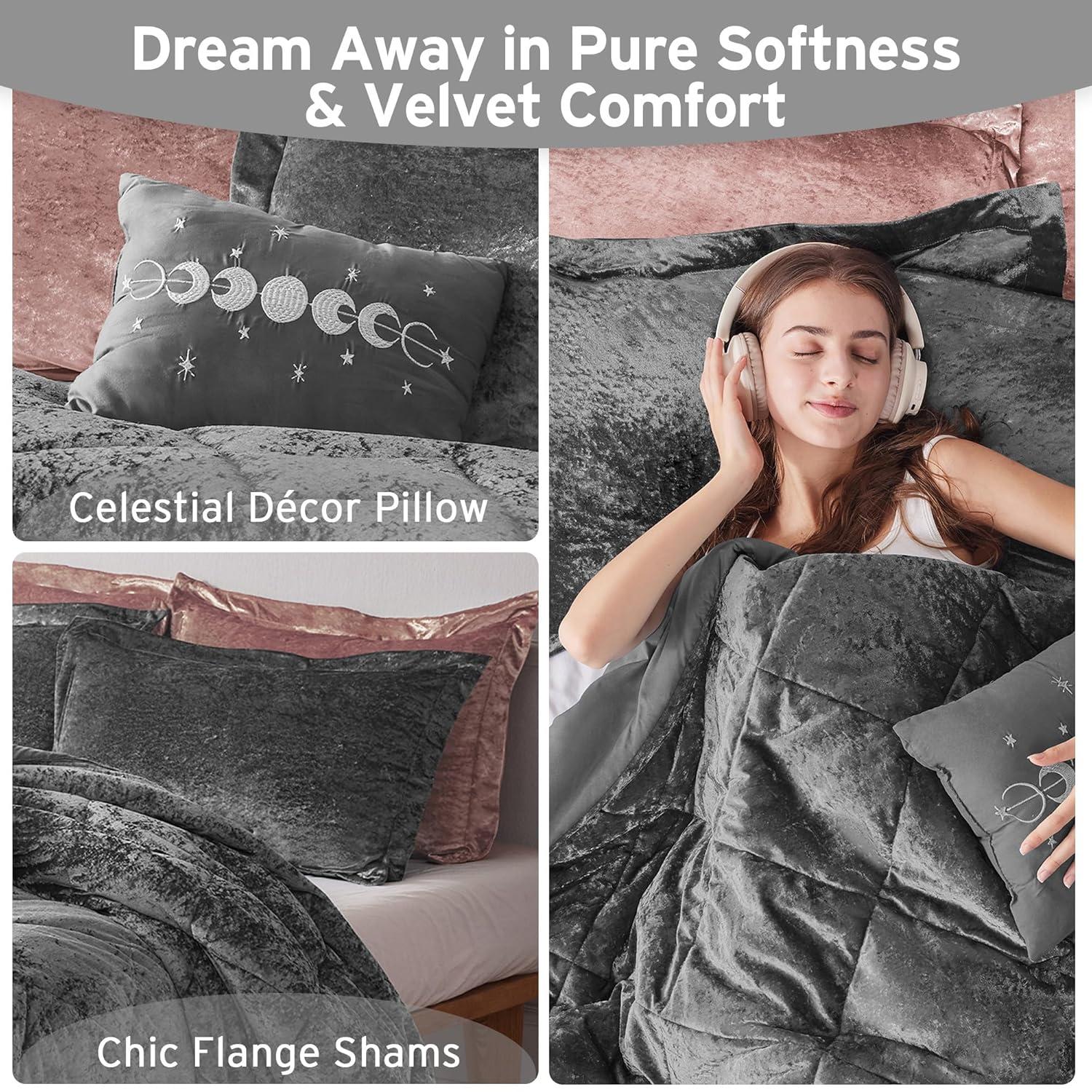 Intelligent Design Felicia Crushed Velvet Comforter Set with Throw Pillow