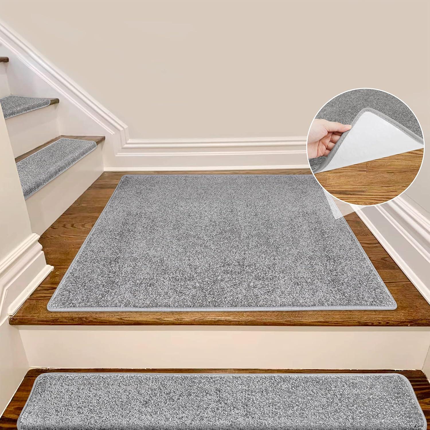 Light Gray Bullnose Carpet Stair Treads Set of 14