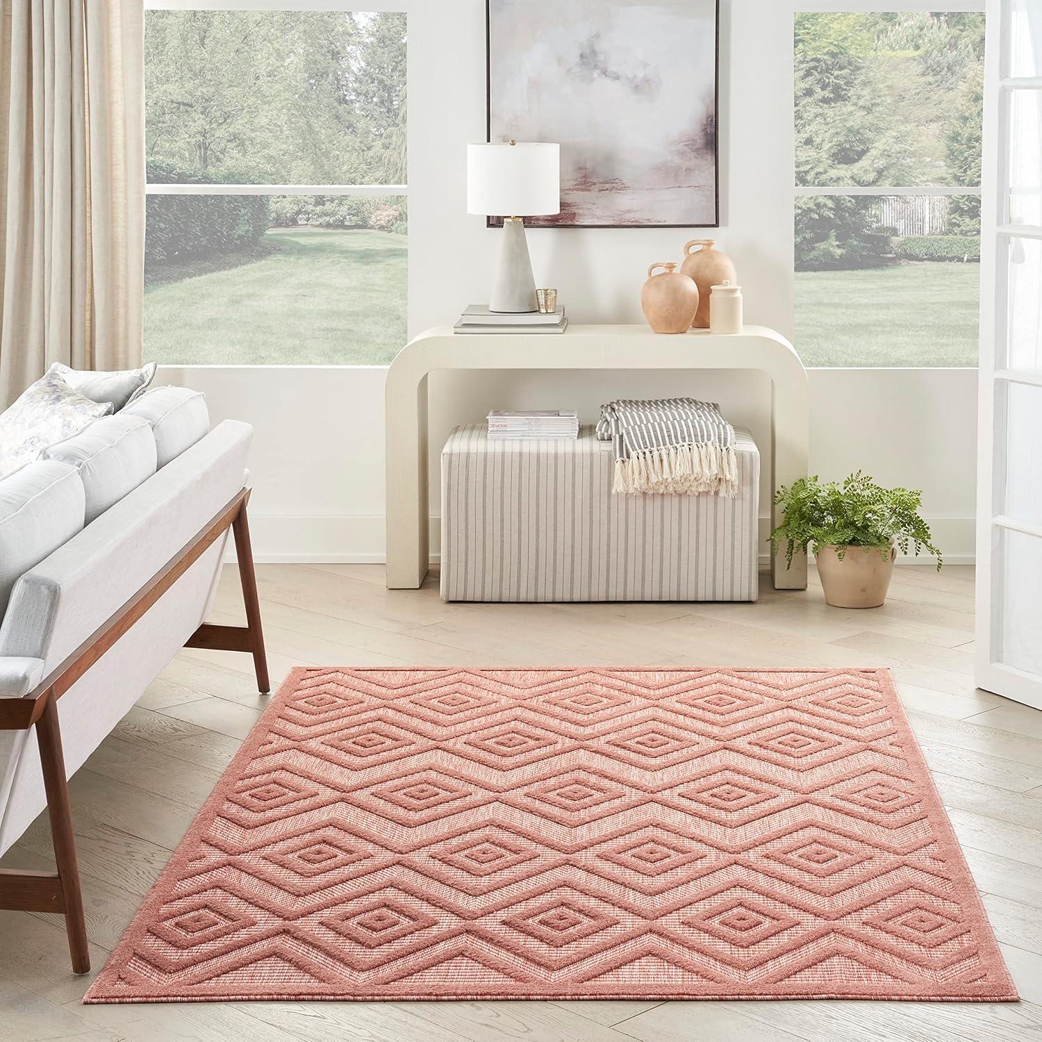 Nourison Versatile Diamond Geometric Flatweave Indoor Outdoor Area Rug Coral/Orange 6' x 9'