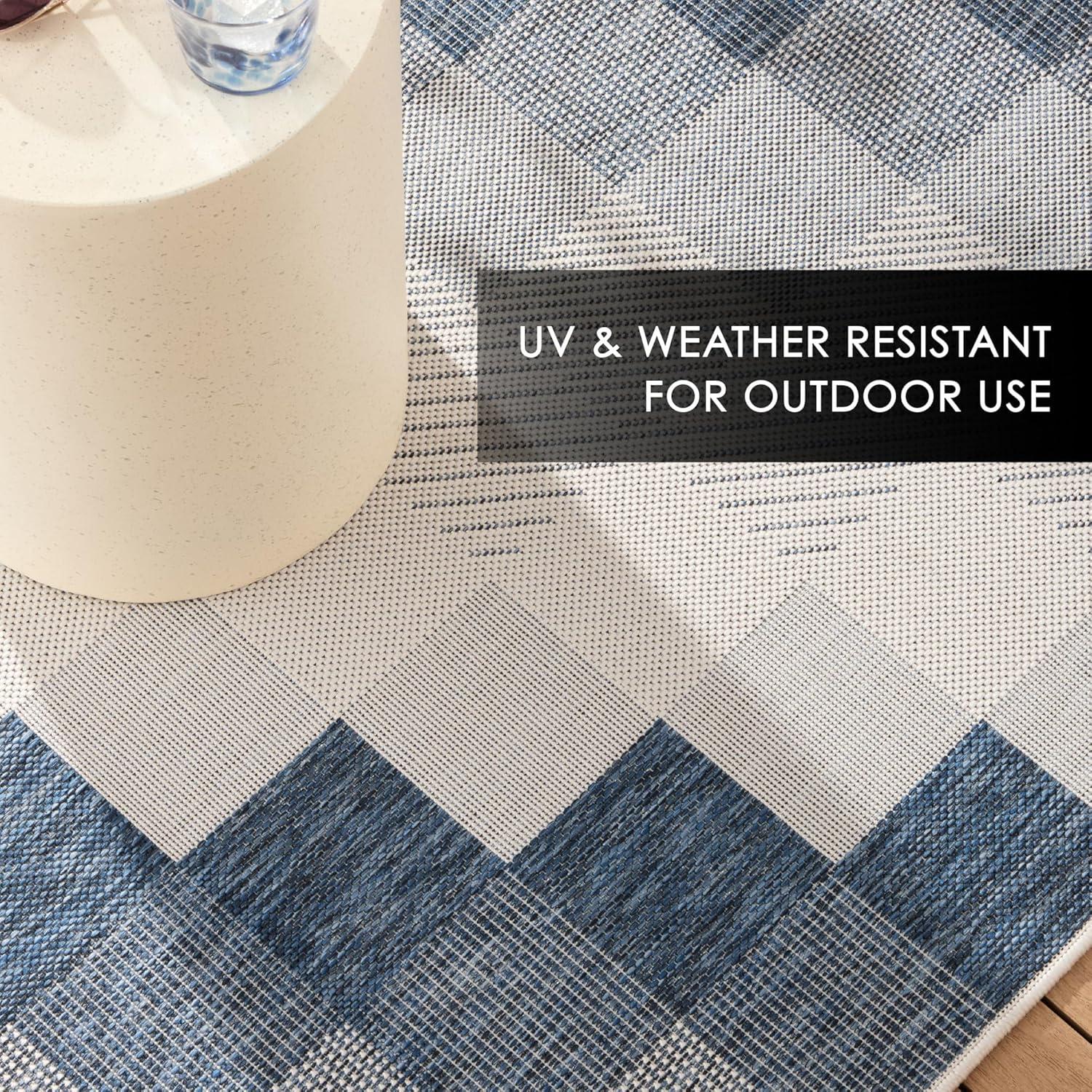 NICOLE MILLER NEW YORK Patio Country Ombre Chevron Outdoor Area Rug, Navy Blue/Cream