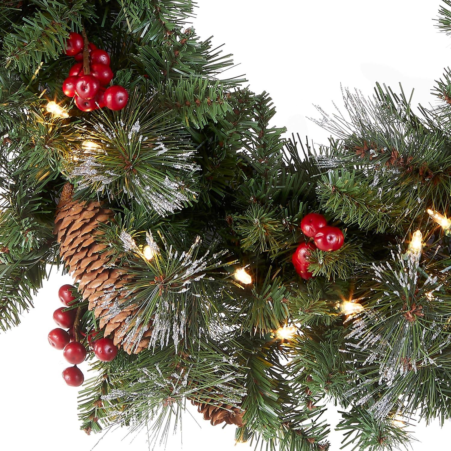 24" Prelit Crestwood Spruce Christmas Wreath Clear Lights - National Tree Company