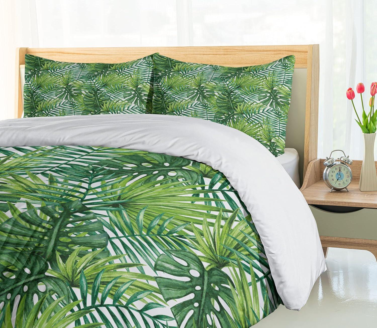 Ambesonne Leaf Tropical Exotic Banana Forest Palm Tree Leaves Watercolor Design Duvet Cover Set