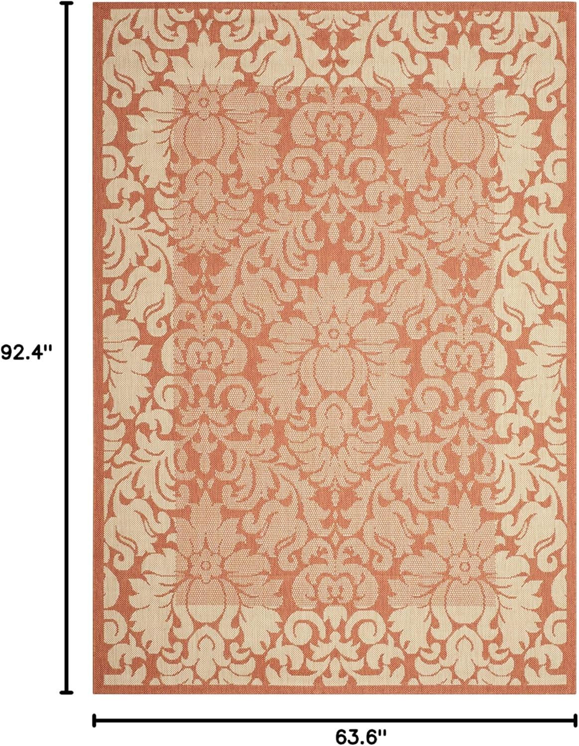 SAFAVIEH Courtyard Dani Damask Bordered Indoor/Outdoor Area Rug, 5'3" x 7'7", Terracotta/Natural