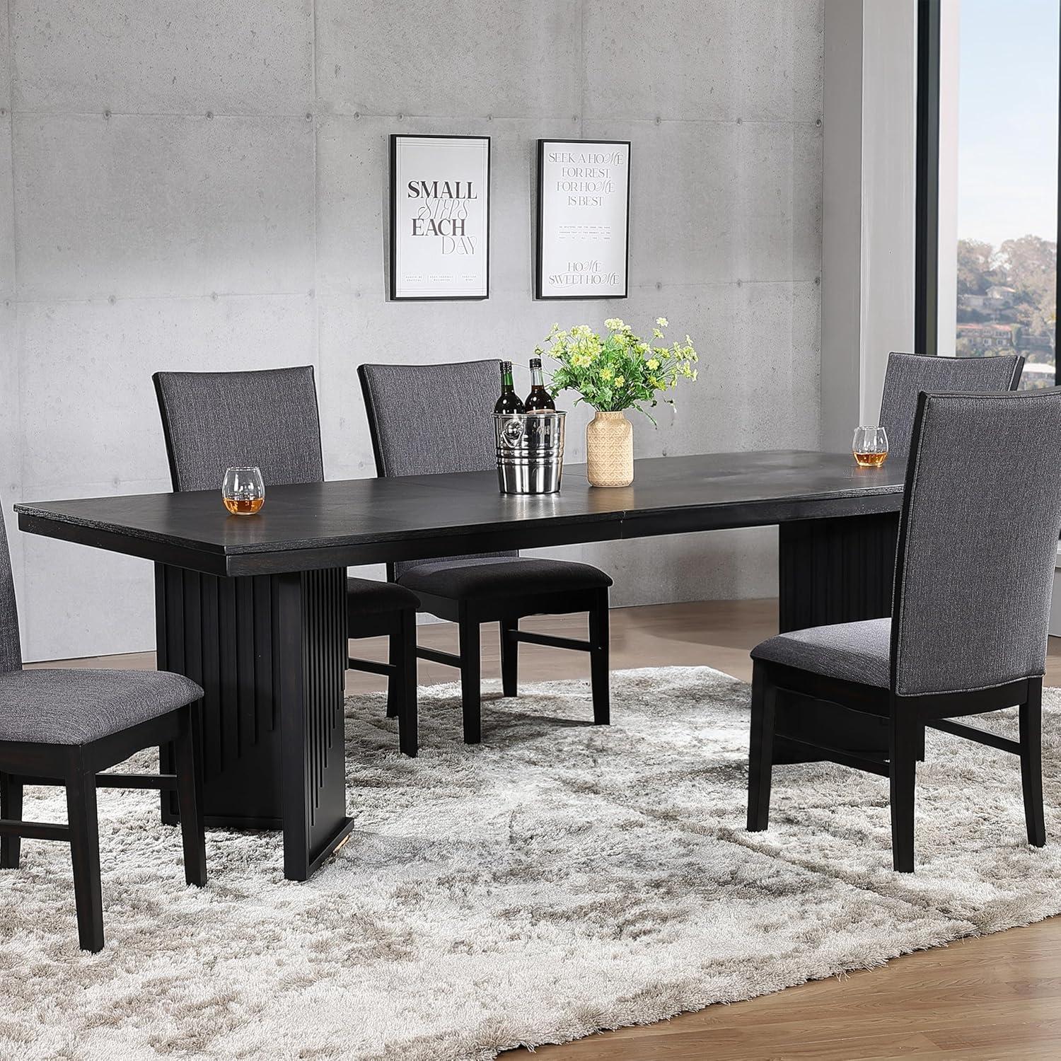 Black Solid Wood Extendable Rectangular Dining Table, 95-inch