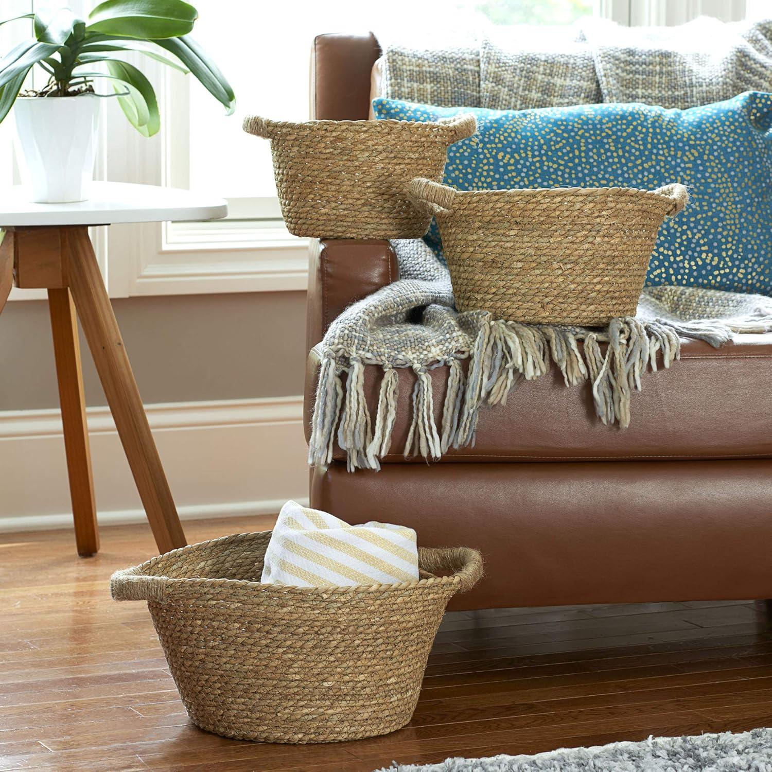 Cattail Woven Oval Wicker Storage Basket Trio in Brown