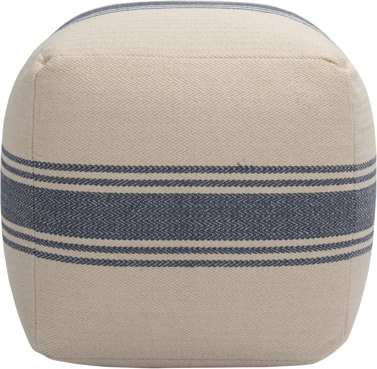 Creative Co-Op Striped Square Canvas Pouf, Blue