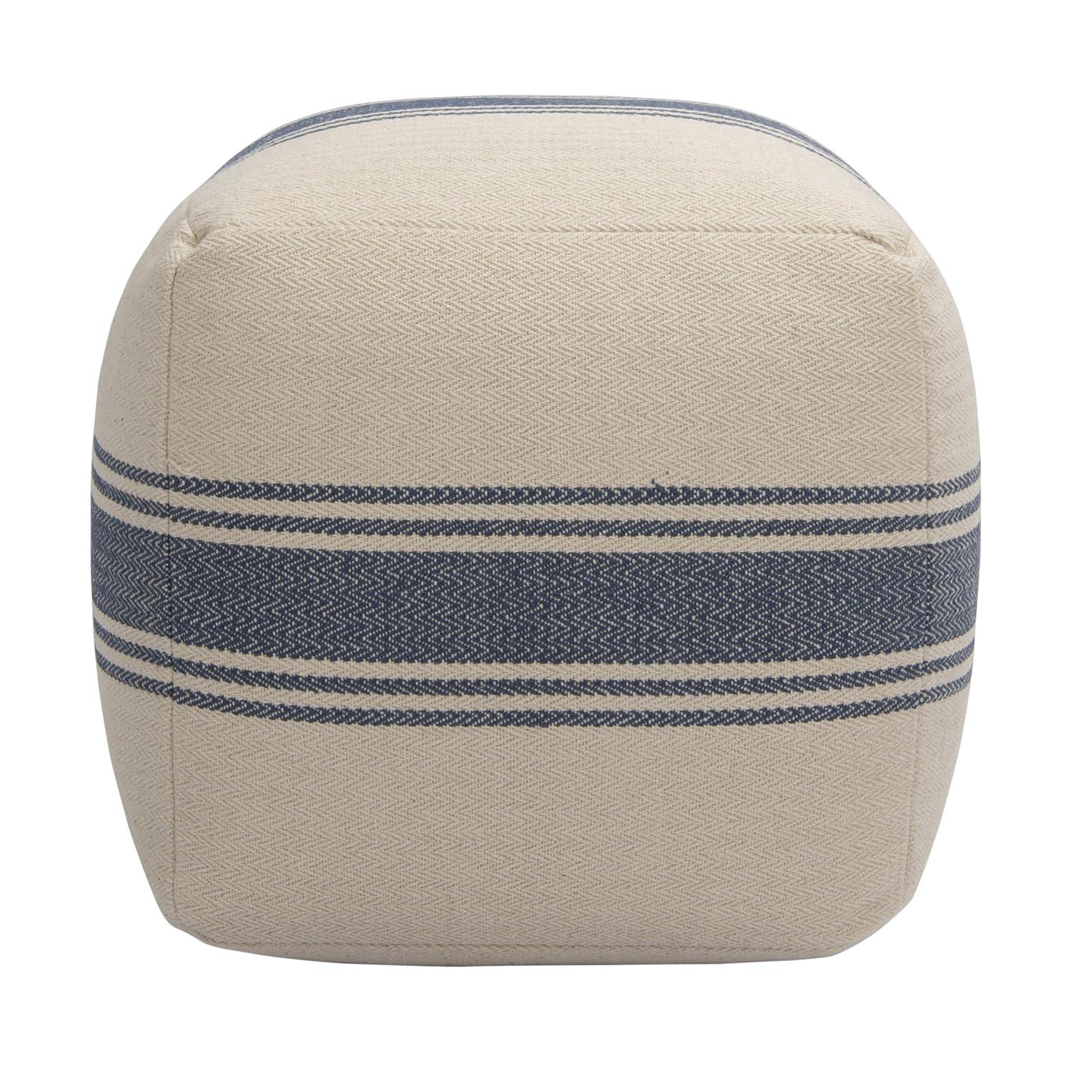 Storied Home Striped Square Canvas Pouf Blue: Cotton Upholstery, Adult Use, No Assembly Required