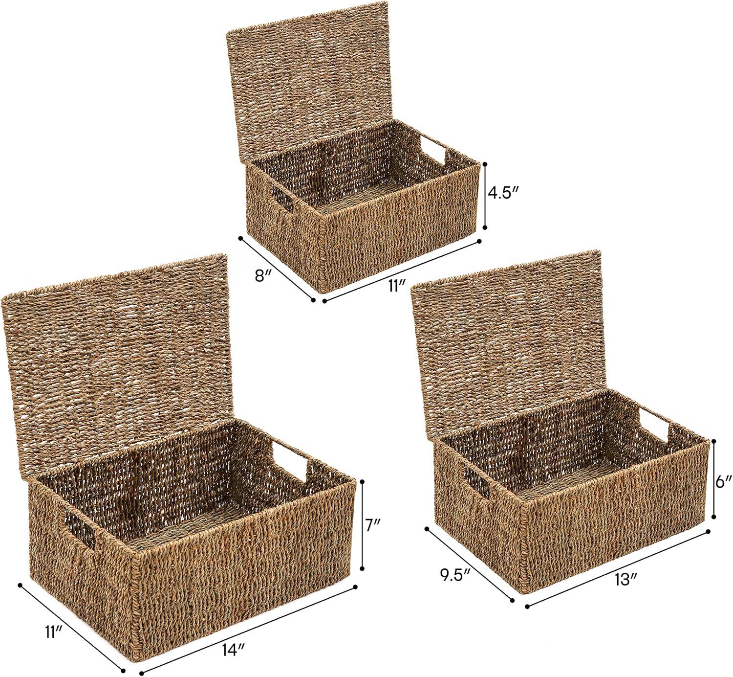 3 Piece Rectangular Seagrass Basket Set