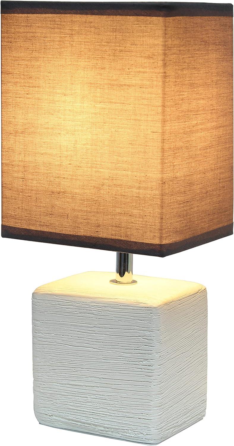 Petite Off White Faux Stone Ceramic Table Lamp with Gray Shade