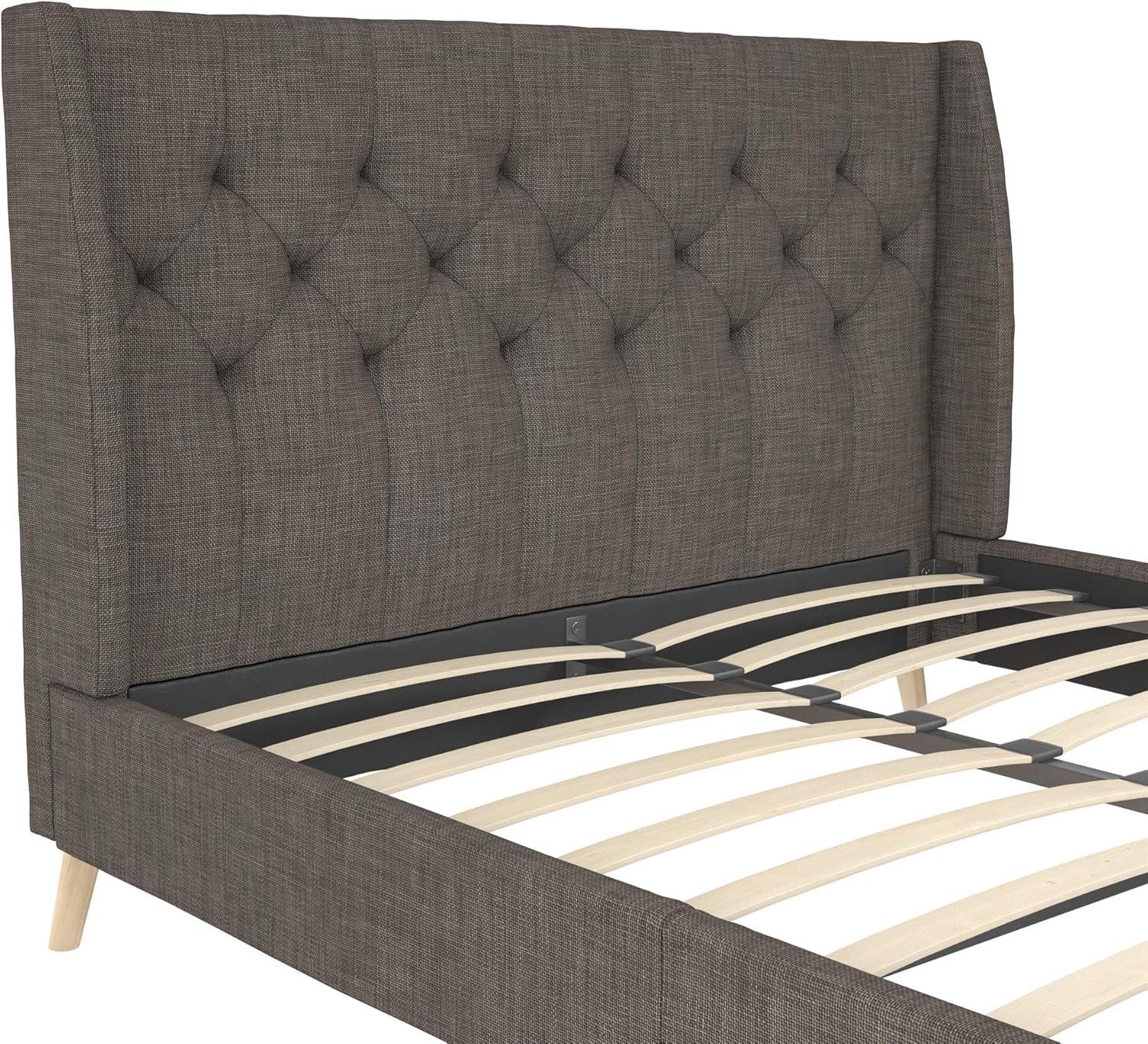 Gray Linen Tufted Upholstered Queen Bed with Wood Frame