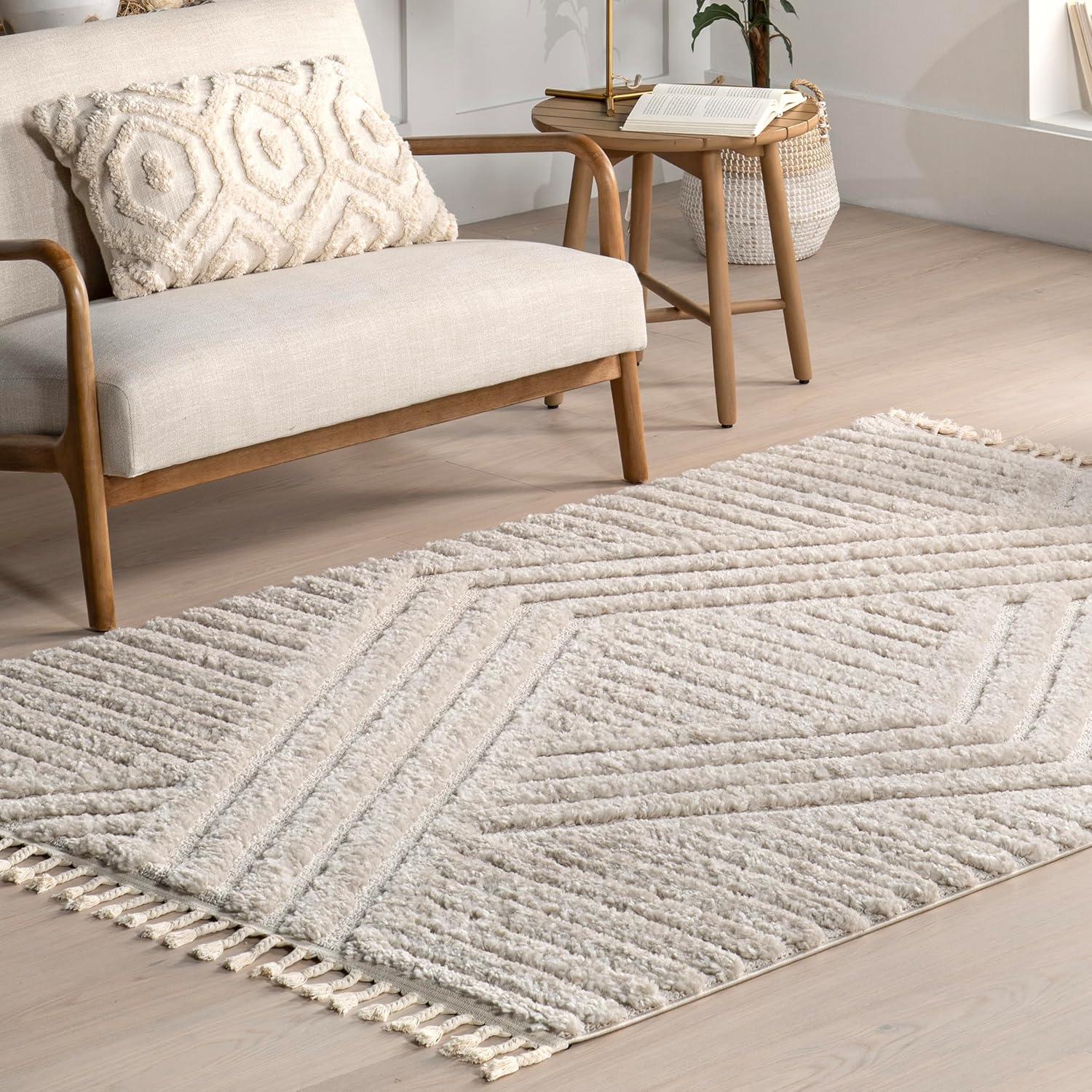 Nuloom Risette Solid 5x8 Shag Indoor Area Rug for Living Room Bedroom Dining Room Nursery, Beige