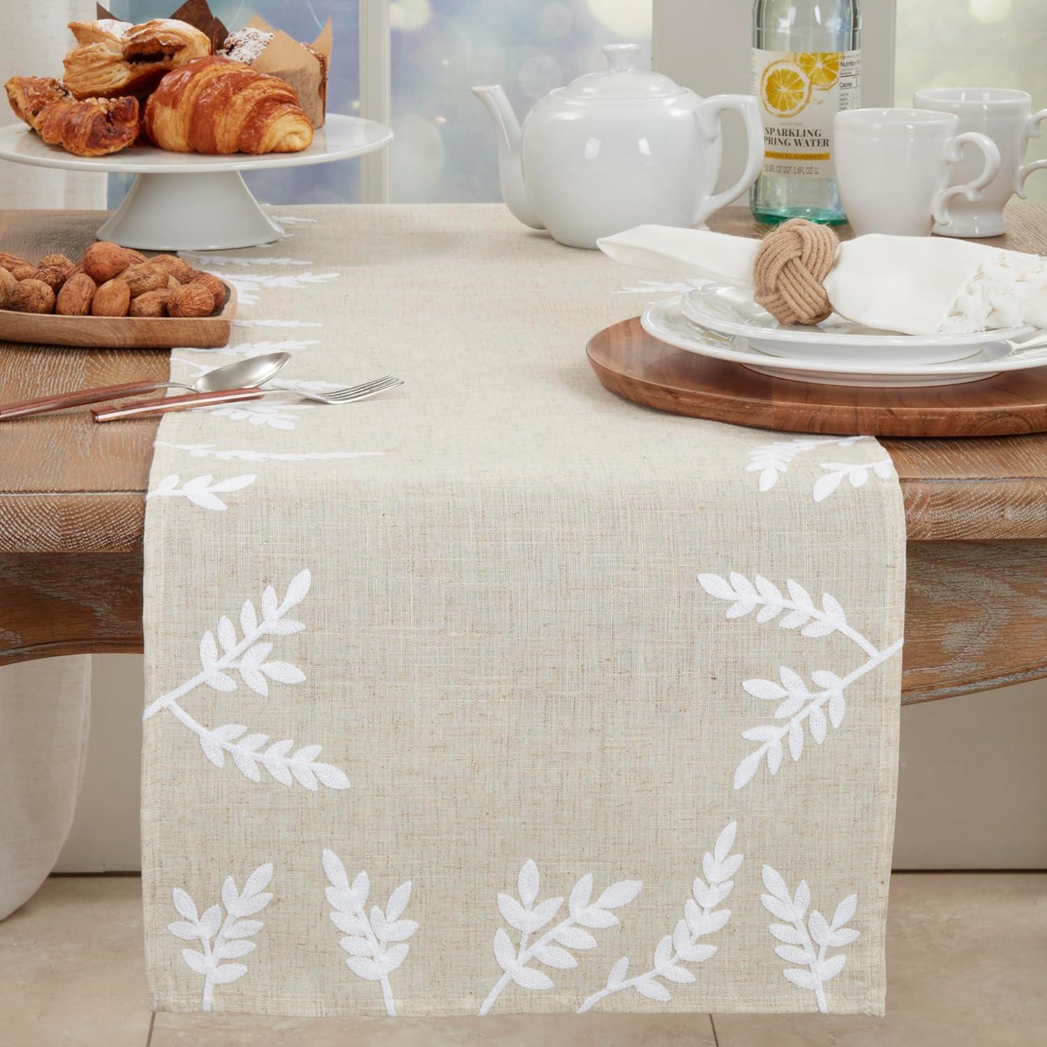 Saro Lifestyle Foliage Embroidery Table Runner